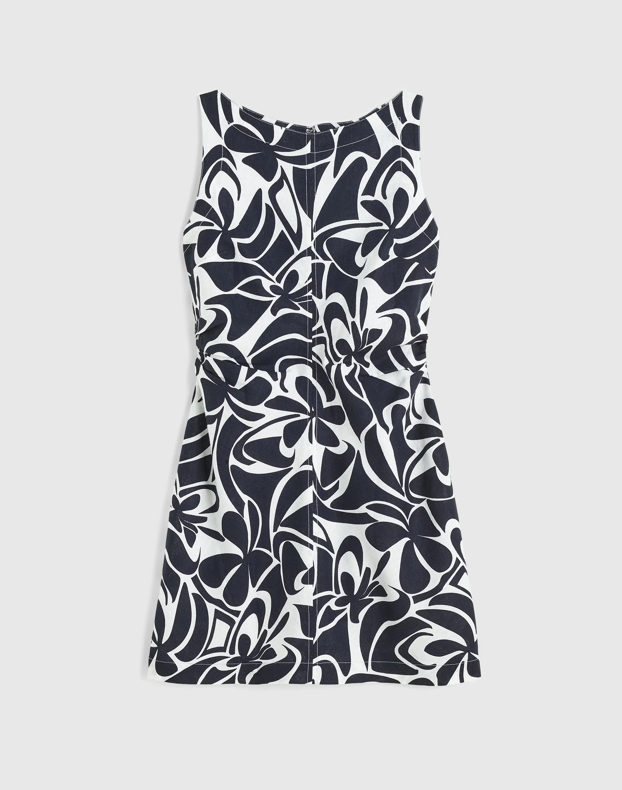 Boatneck Shirred Mini Dress in 100% Linen - 1