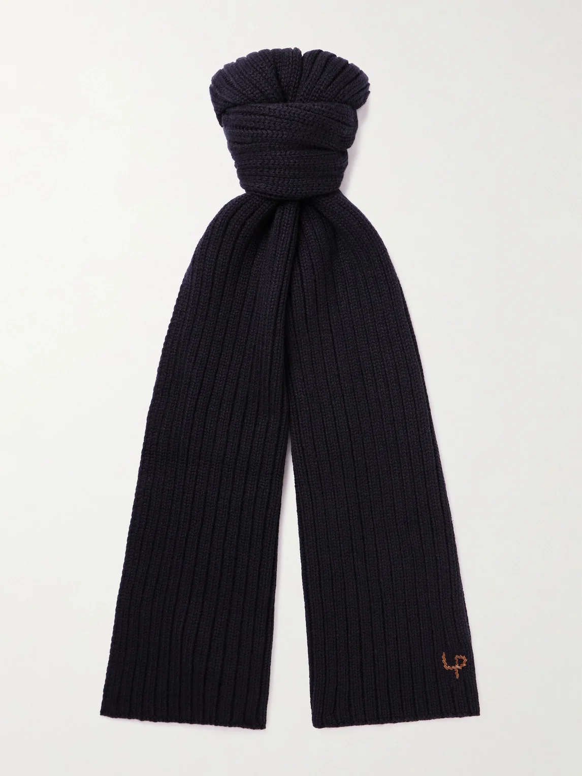 Leather-Trimmed Ribbed Cashmere Scarf - 1