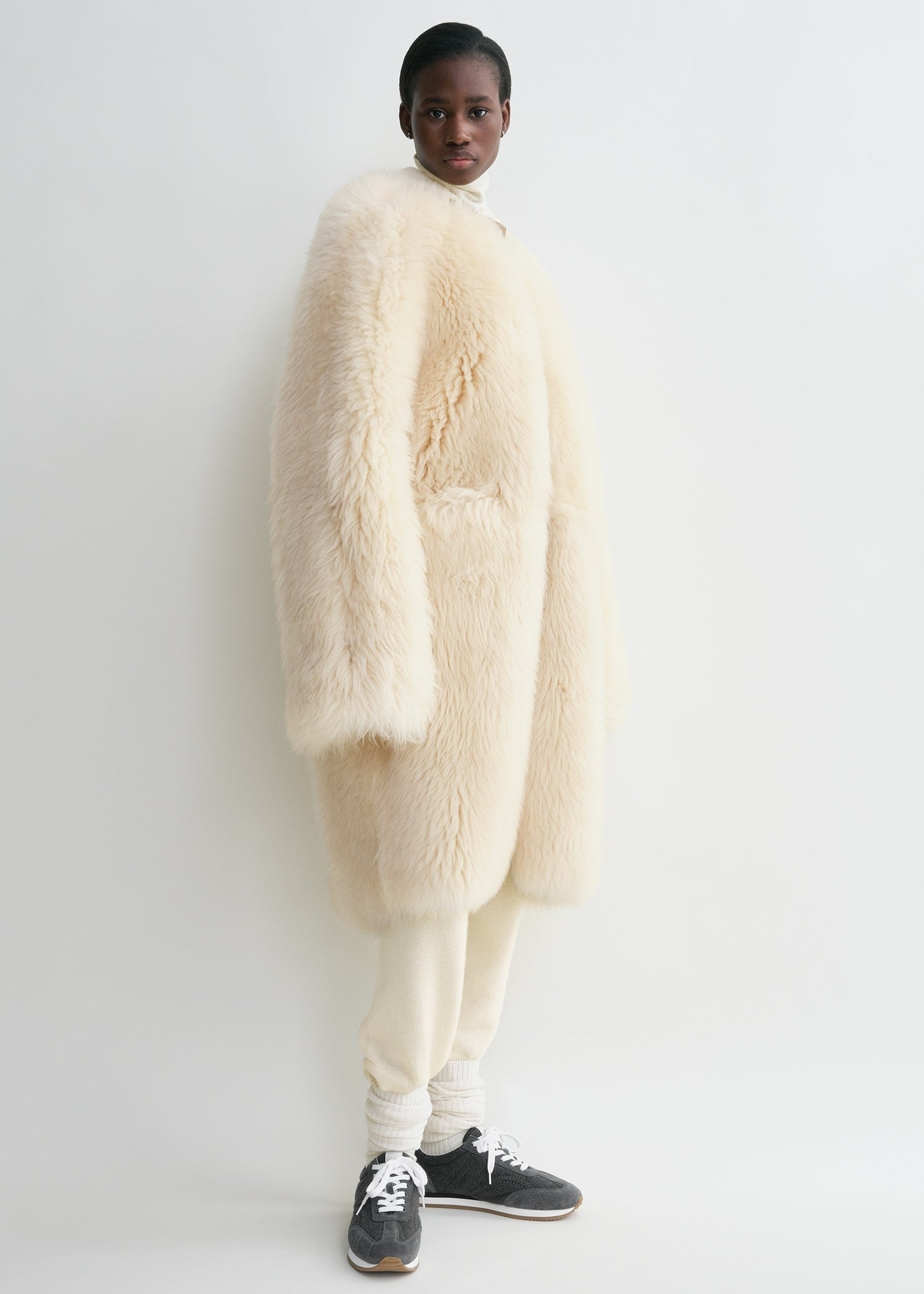 Two-way shearling coat cream/caramel - 3