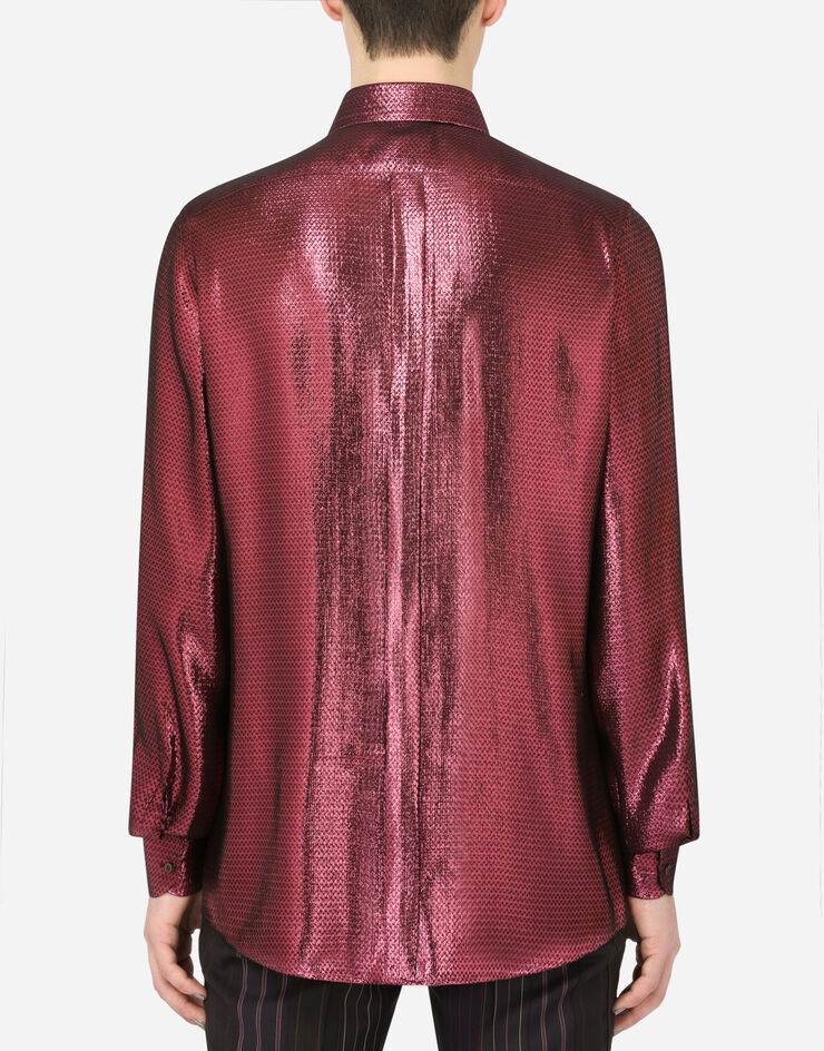 Laminated textured silk Gold-fit tuxedo shirt - 2