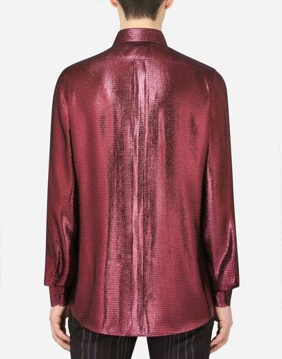 Dolce & Gabbana Laminated textured silk Gold-fit tuxedo shirt outlook