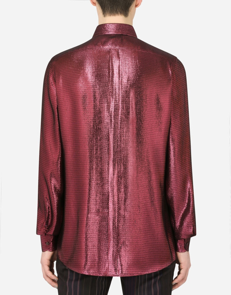 Dolce & Gabbana Laminated textured silk Gold-fit tuxedo shirt outlook