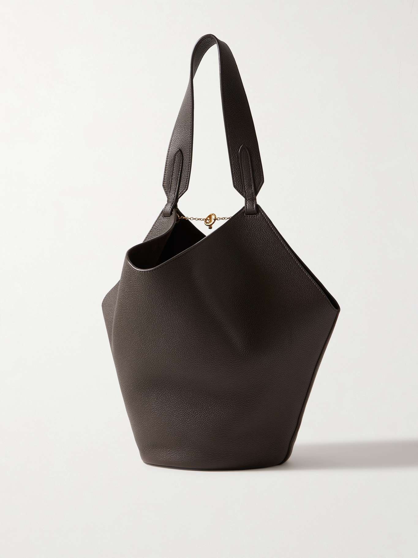 Lotus small textured-leather tote Dark brown - 3