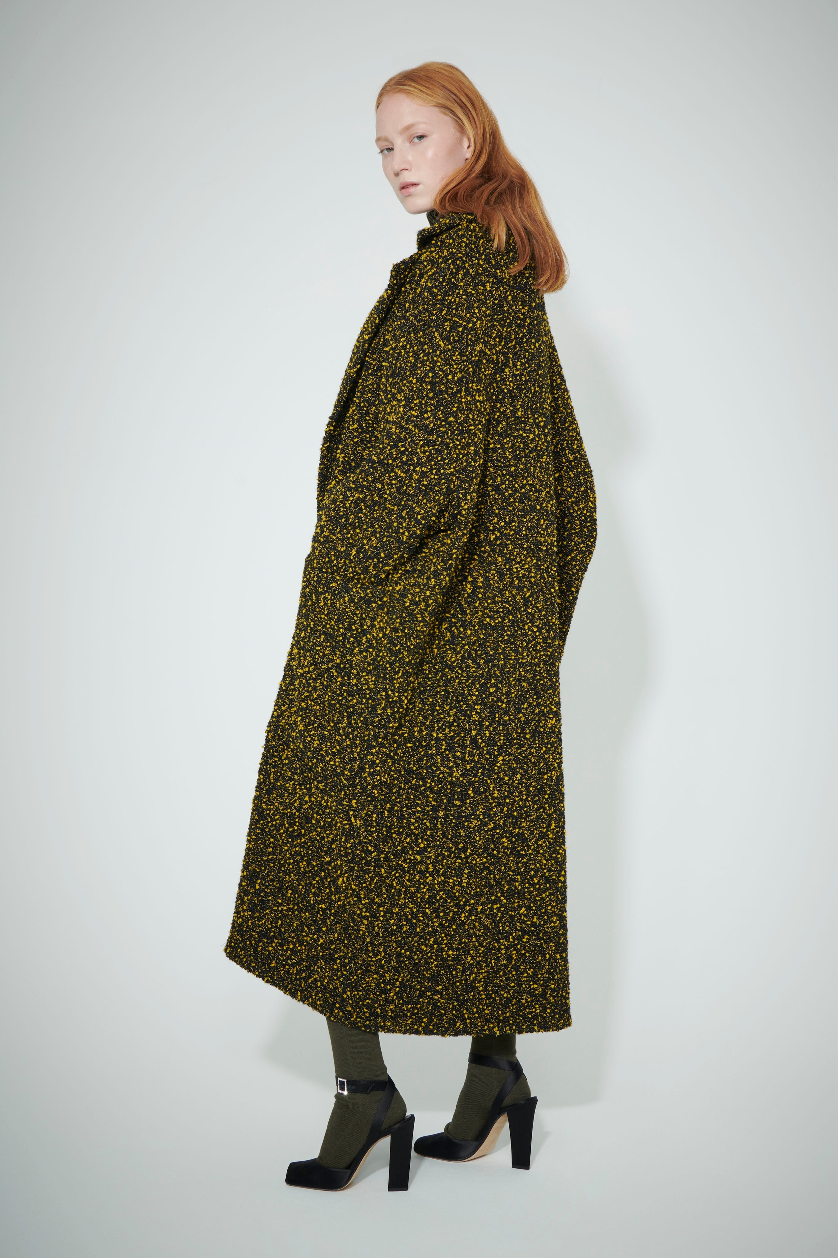 Cocoon Wrap Coat in Yellow-Black - 1