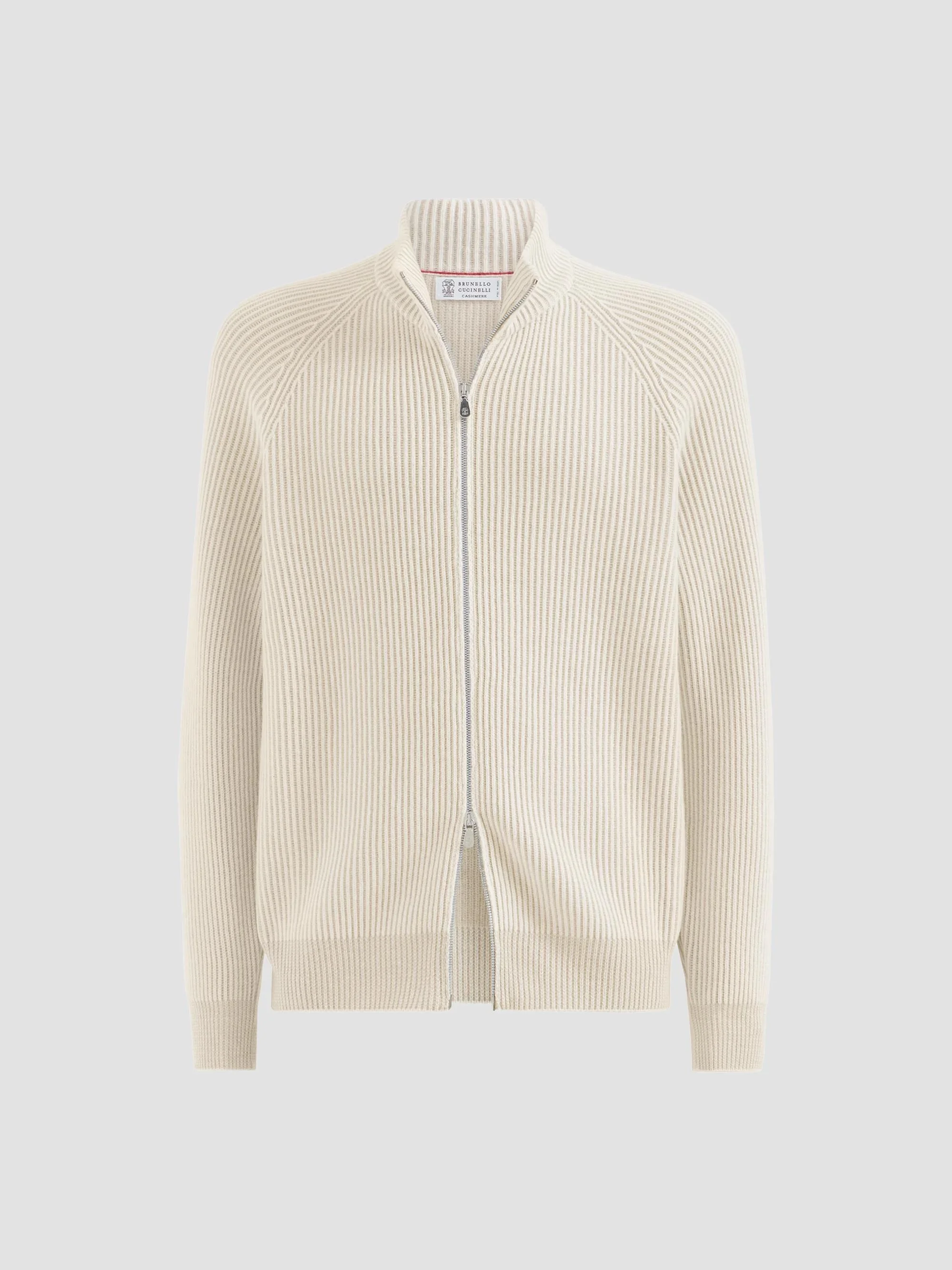 Men's Cashmere Vanisé English Rib High-Neck Cardigan with Zipper - Panama - 1