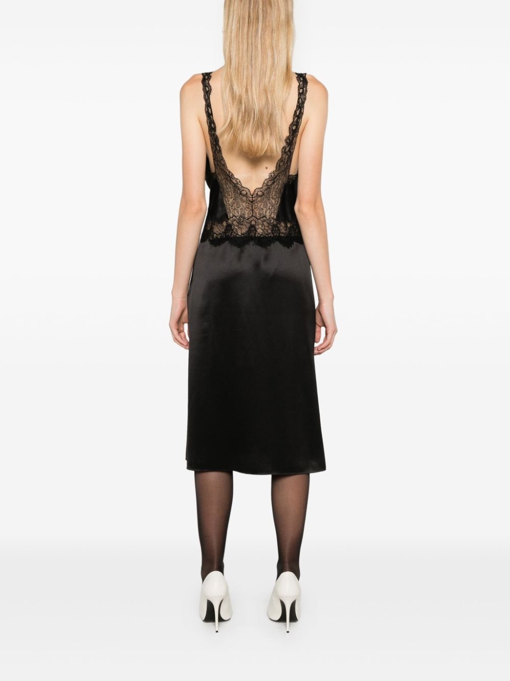 lace-panelling midi silk slip dress - 4