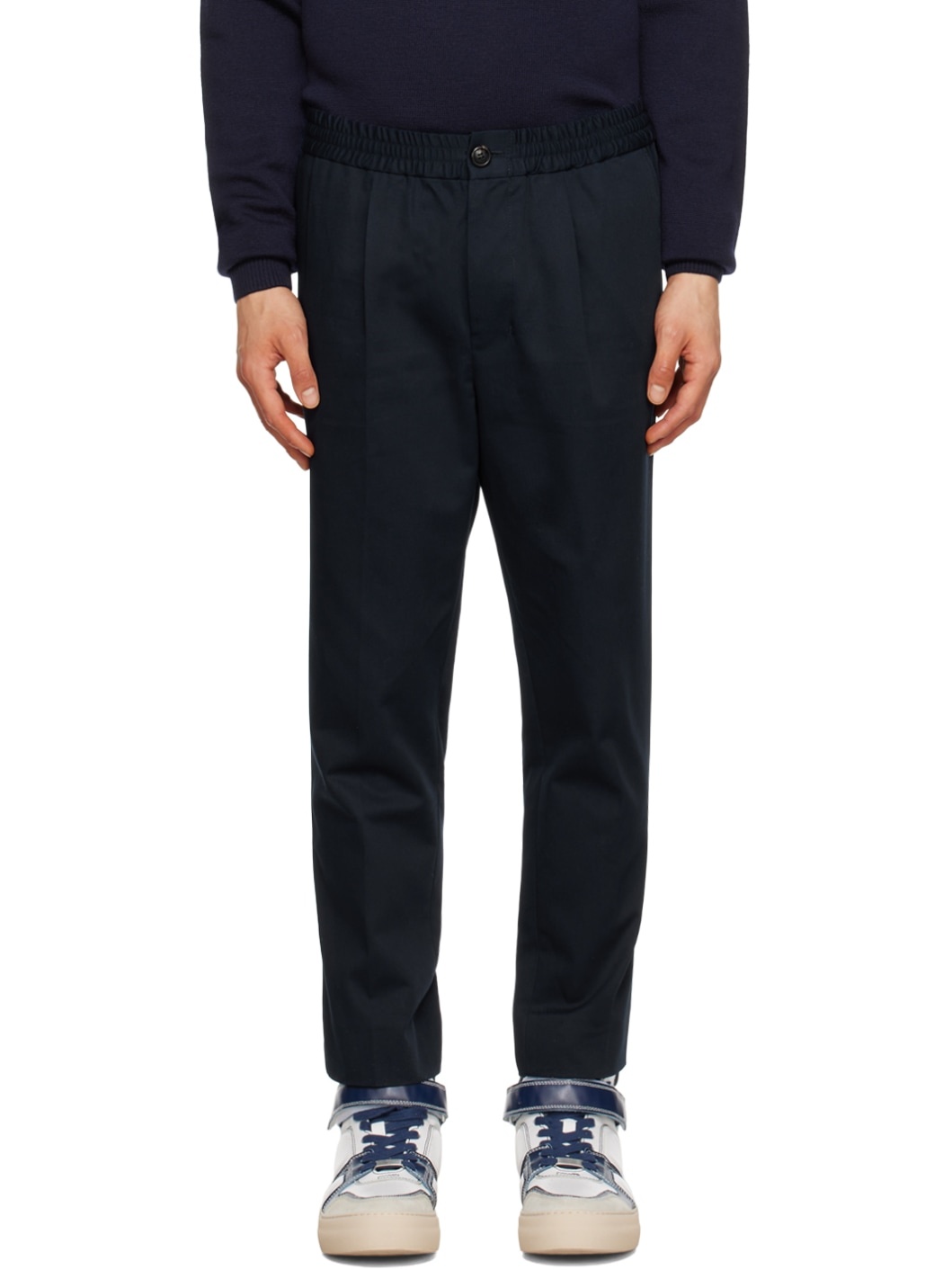 Navy Elasticized Trousers - 1