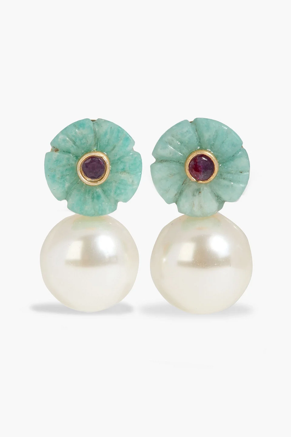 Libby gold-tone, amazonite and faux pearl earrings - 1