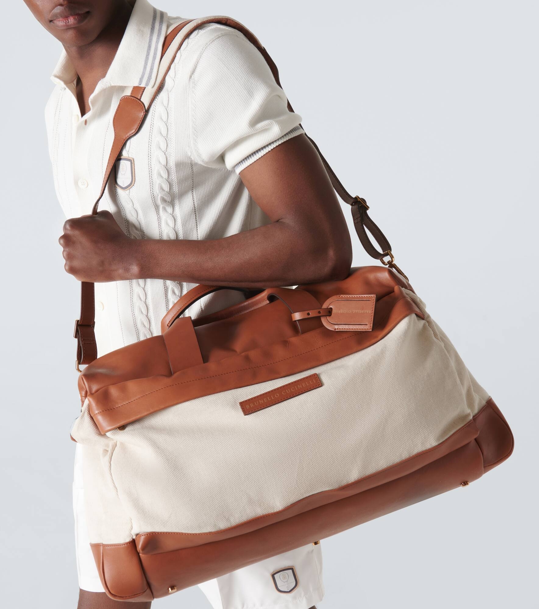 Leather-trimmed canvas duffel bag - 2