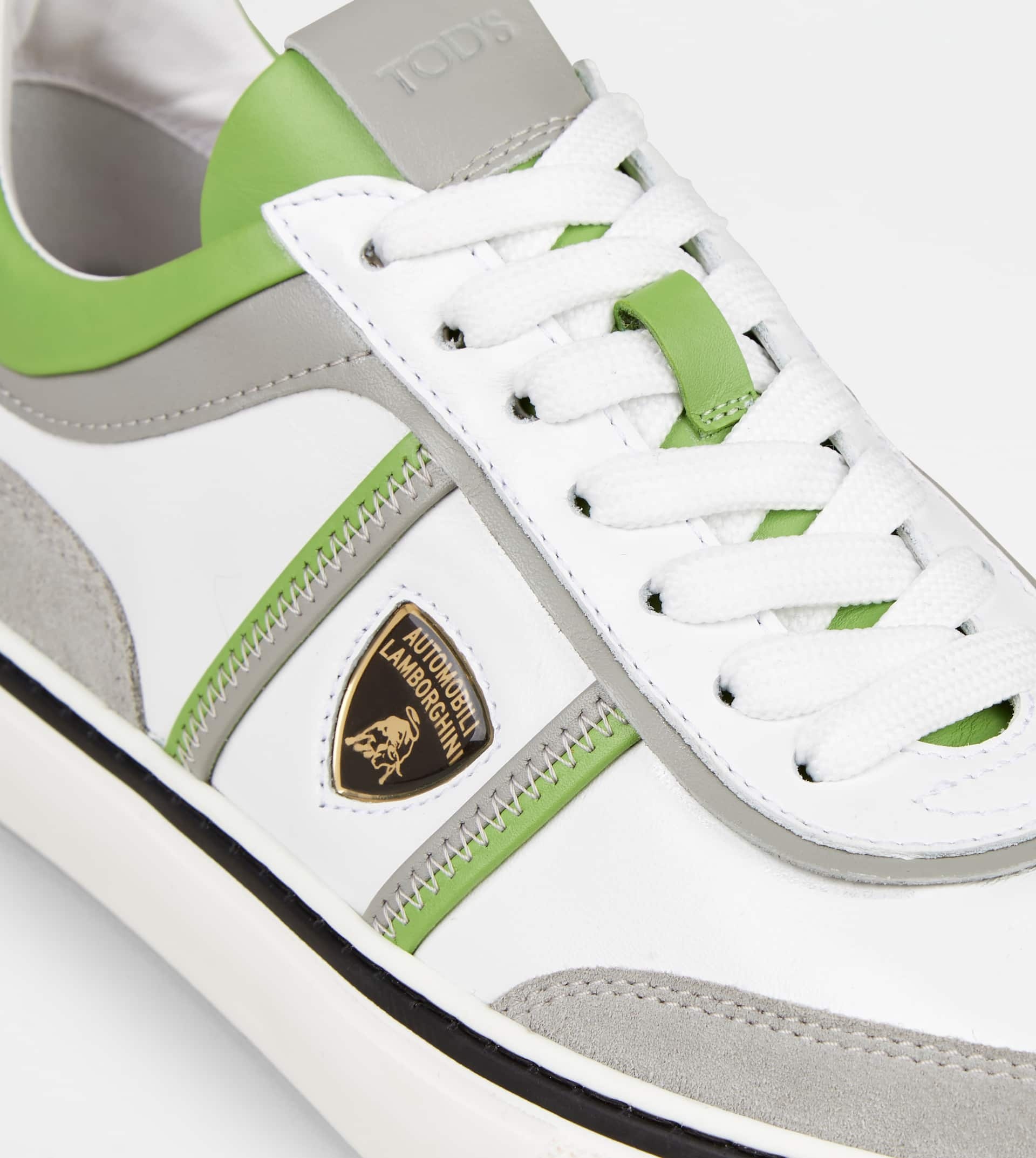 SNEAKERS IN LEATHER - GREY, WHITE, GREEN - 5