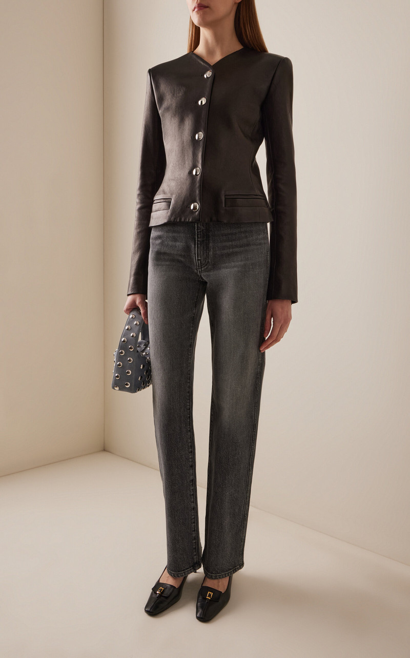 KHAITE Daniella Mid-Rise Stretch Denim Straight-Leg Jeans grey outlook