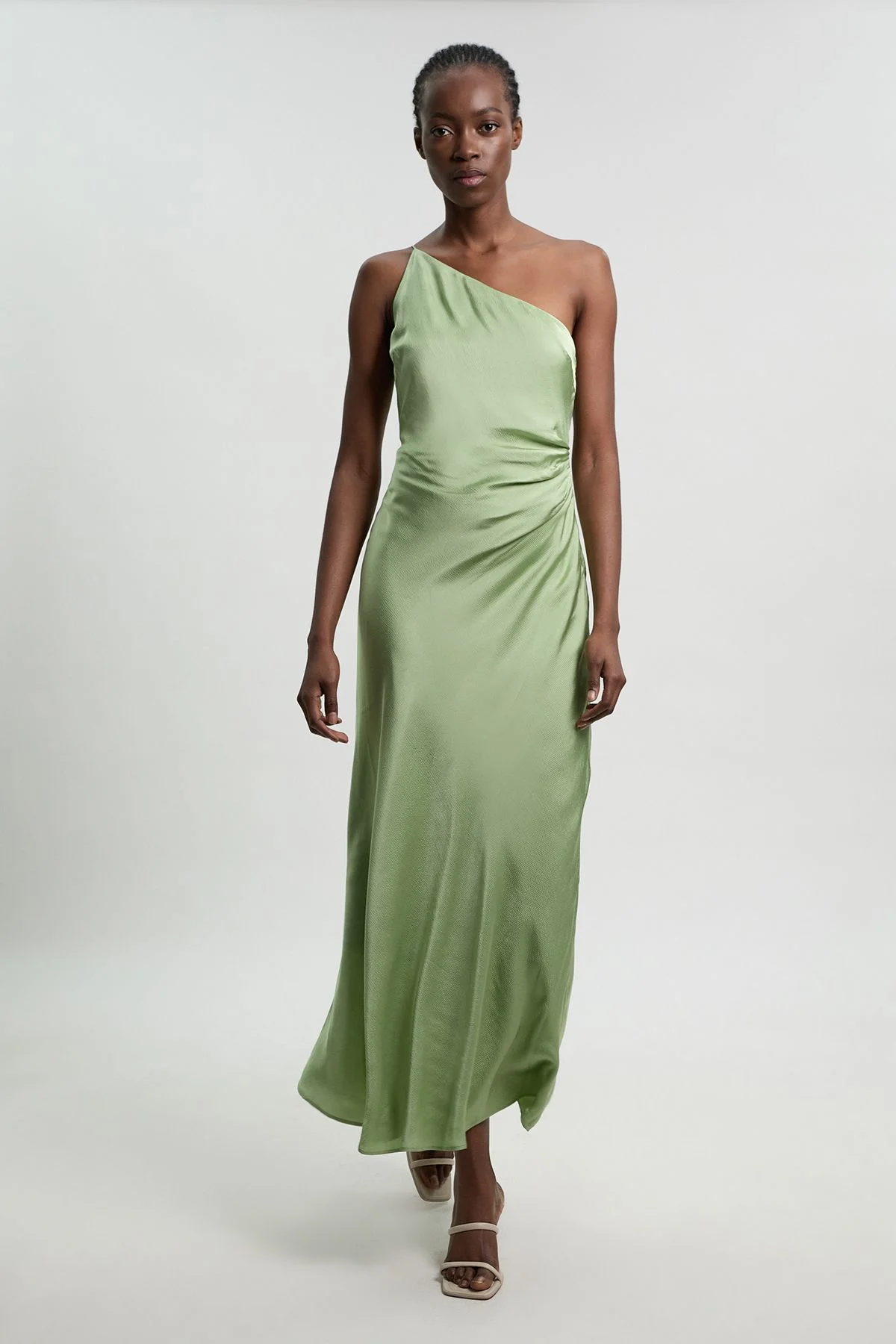 karen millen green satin dress Karen Millen Satin Twill Draped Maxi Dress In Green