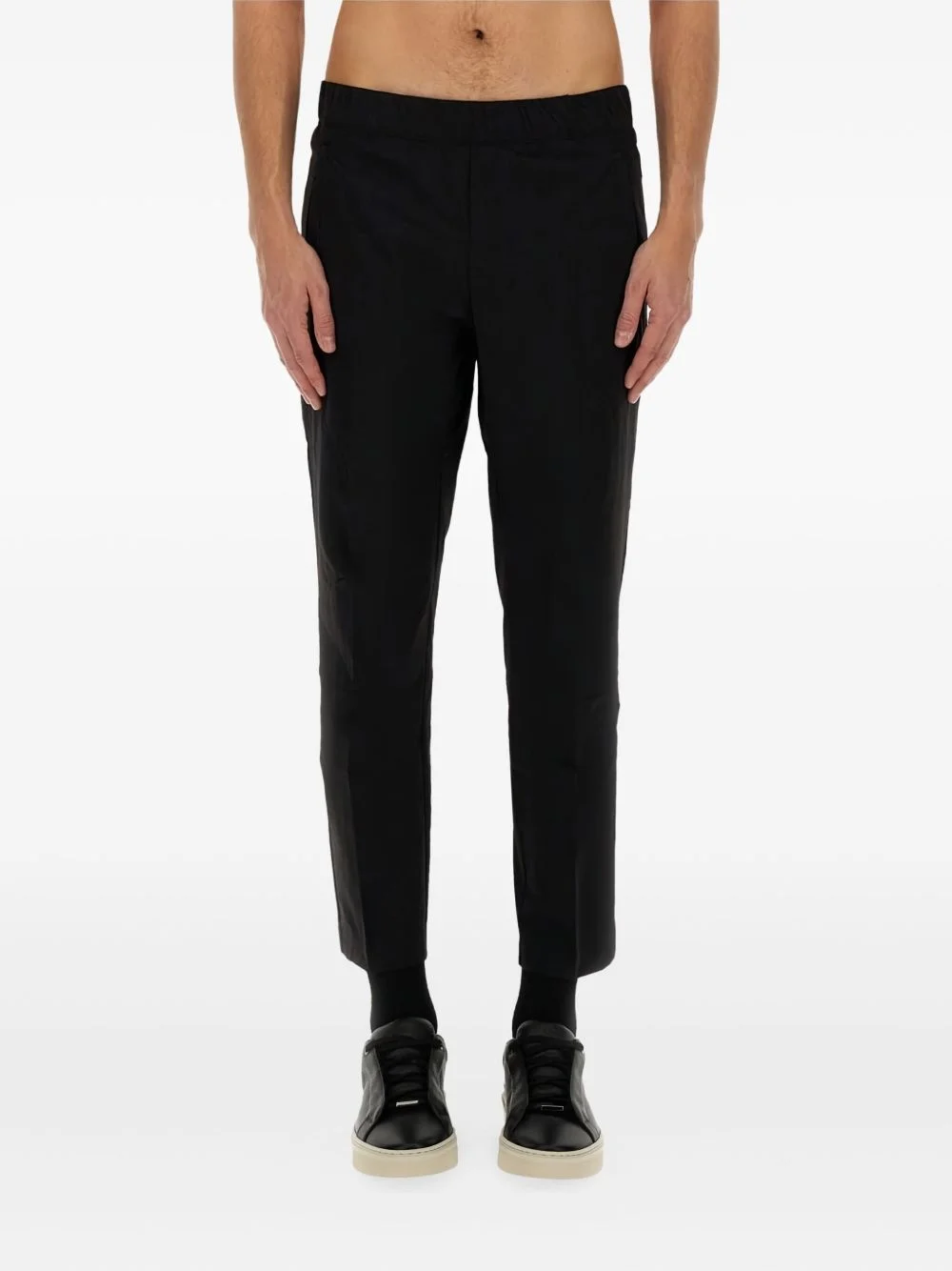 elastic-waistband straight-leg trousers - 1