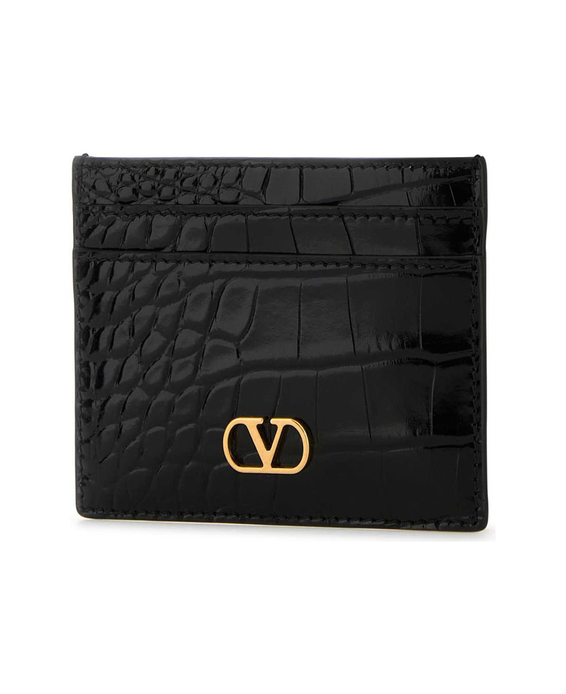Valentino Black Leather Vlogo Card Holder outlook