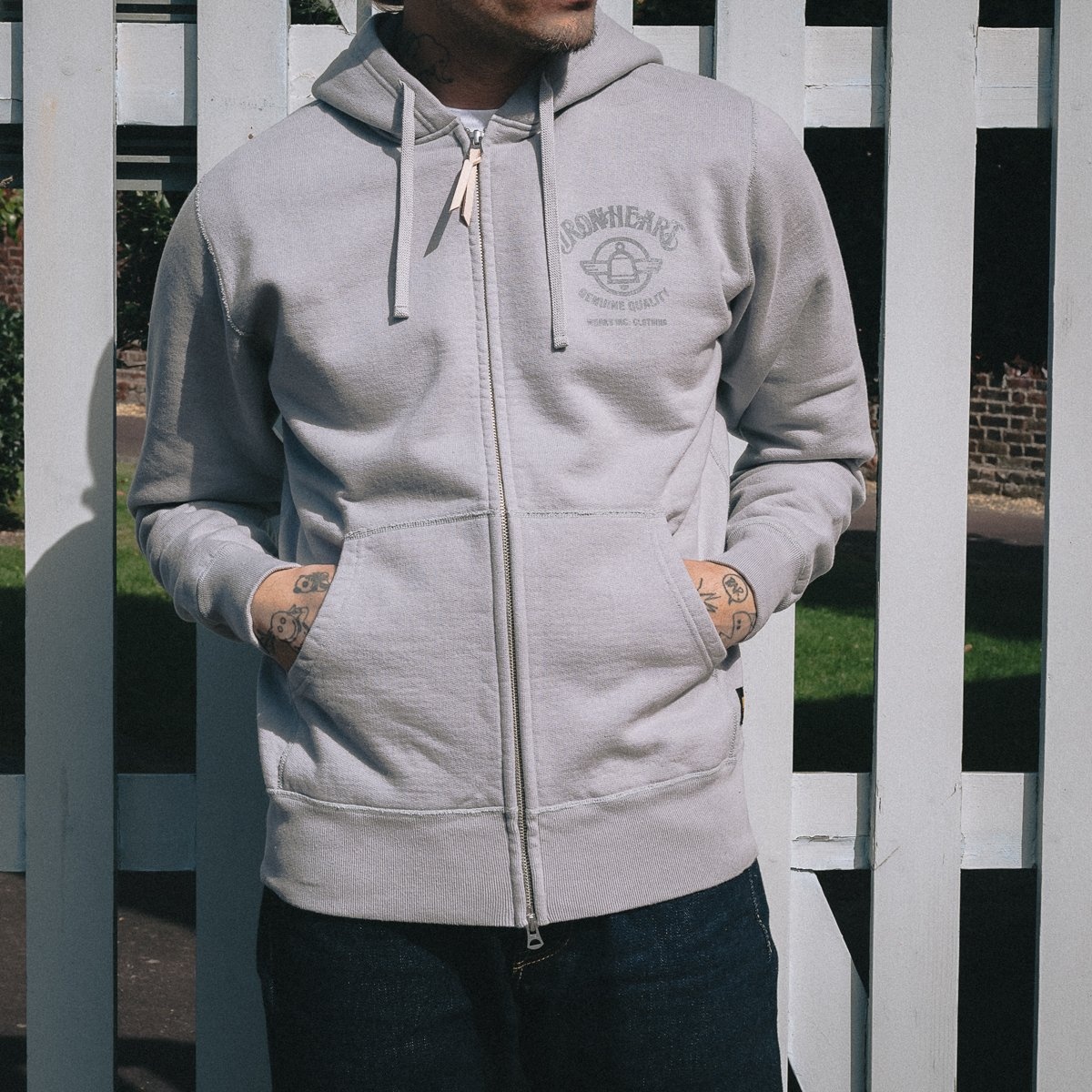 IHSW-63-GRY Printed 14oz Ultra Heavyweight Loopwheel Cotton Zippered Hoodie - Grey - 4