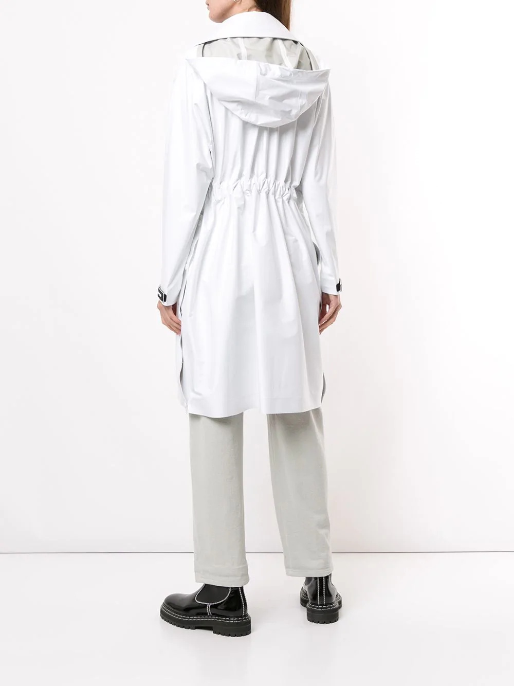 gathered waist hooded raincoat - 4