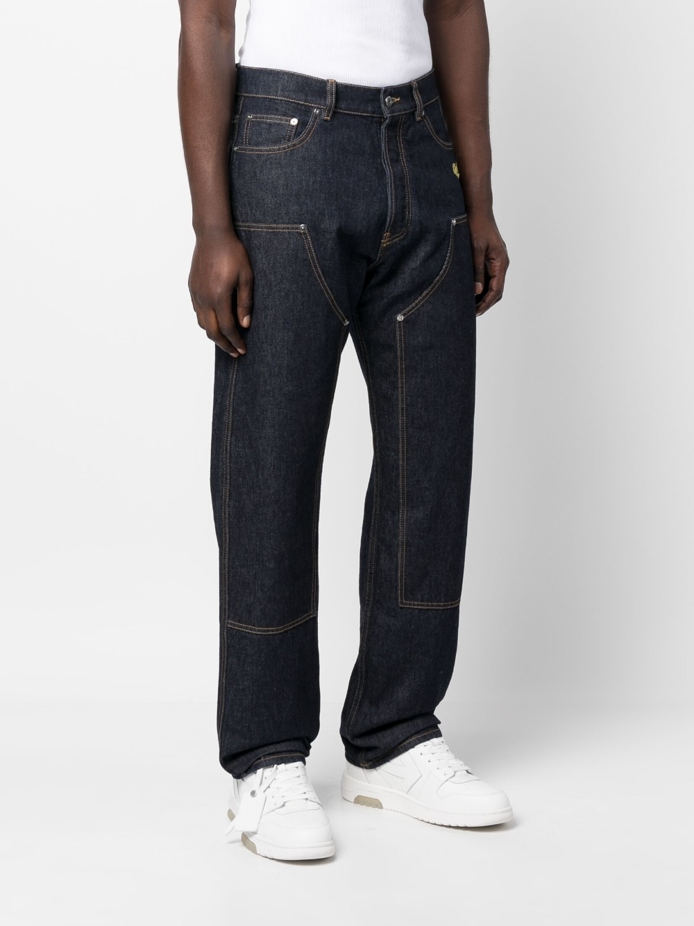 contrast-stitching straight jeans - 3