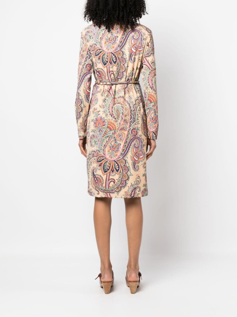 paisley-print belted dress - 4