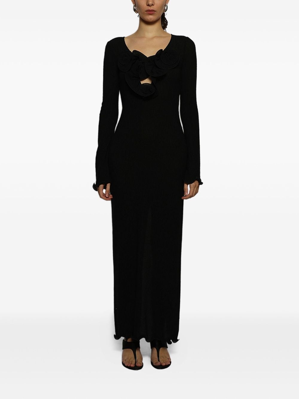 floral-appliqué long-sleeve dress - 3
