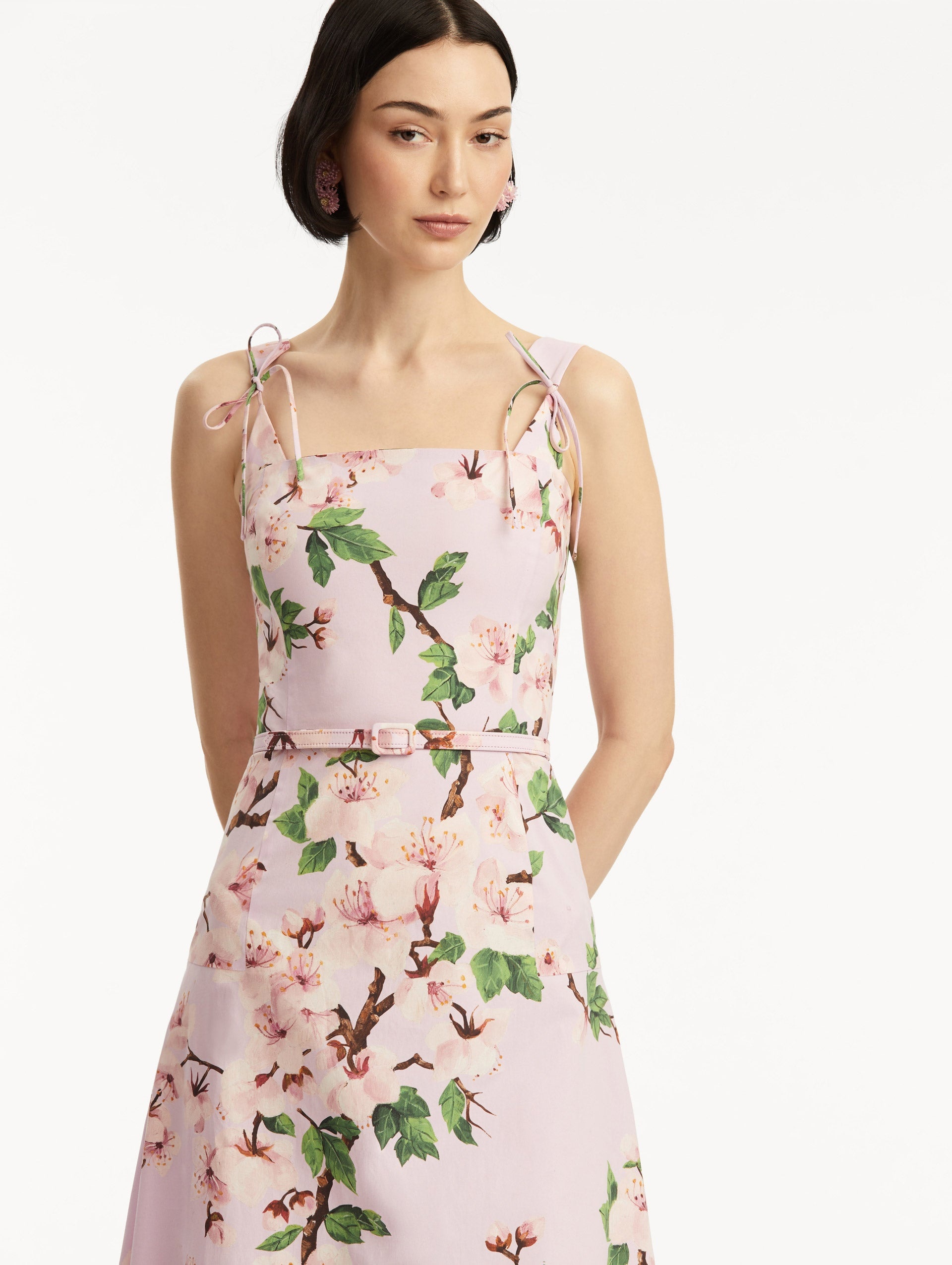 Oscar de la Renta CHERRY BLOSSOM COTTON POPLIN DRESS