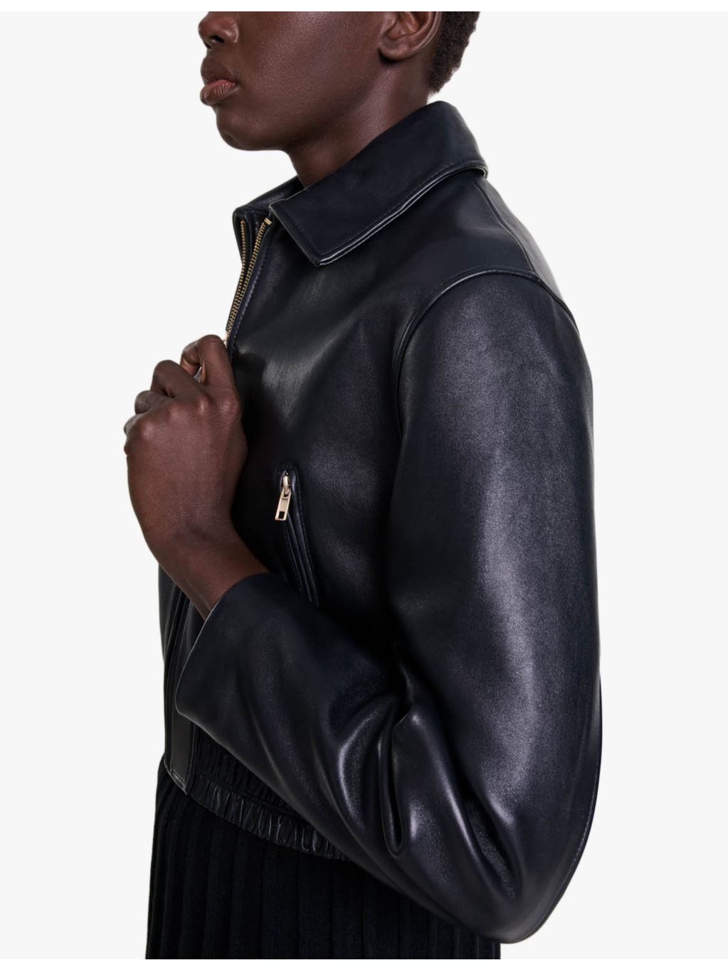 Regular-fit zip-up cropped leather jacket - 5