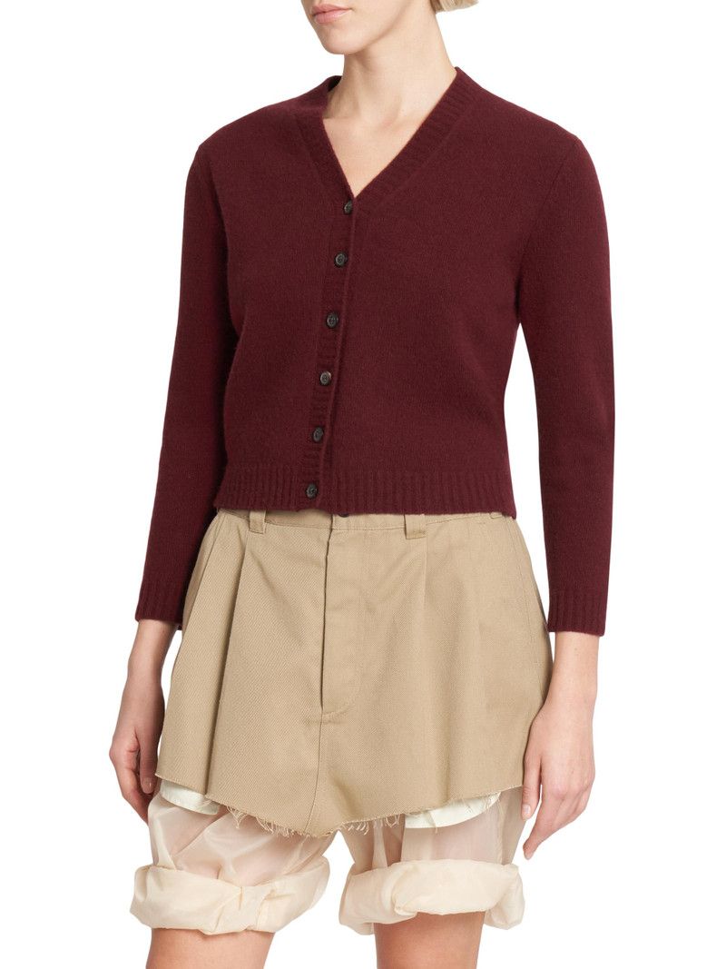 Women's Wool V-Neck Cardigan - Bordeaux 4