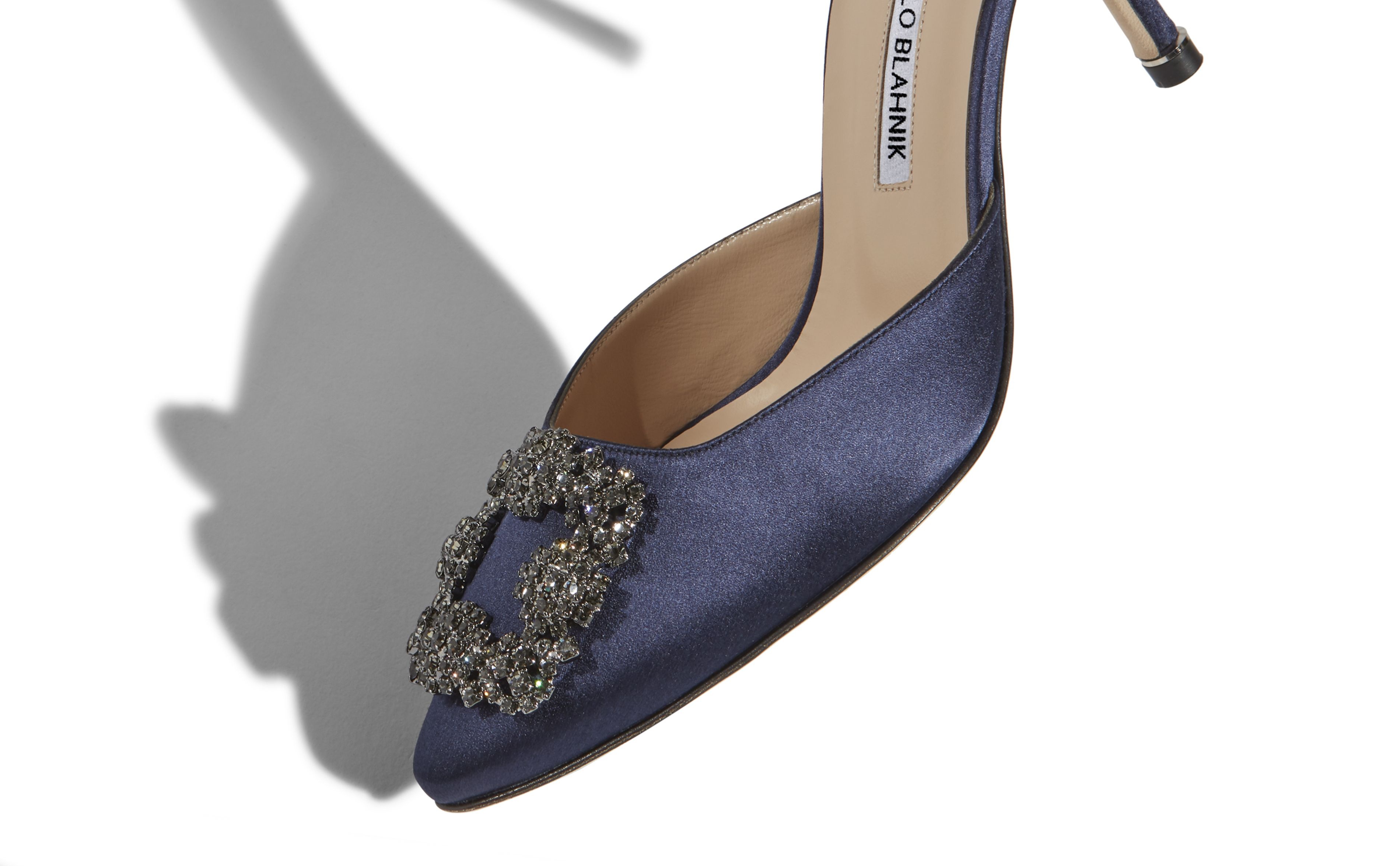 Navy Blue Satin Jewel Buckle Mules - 4