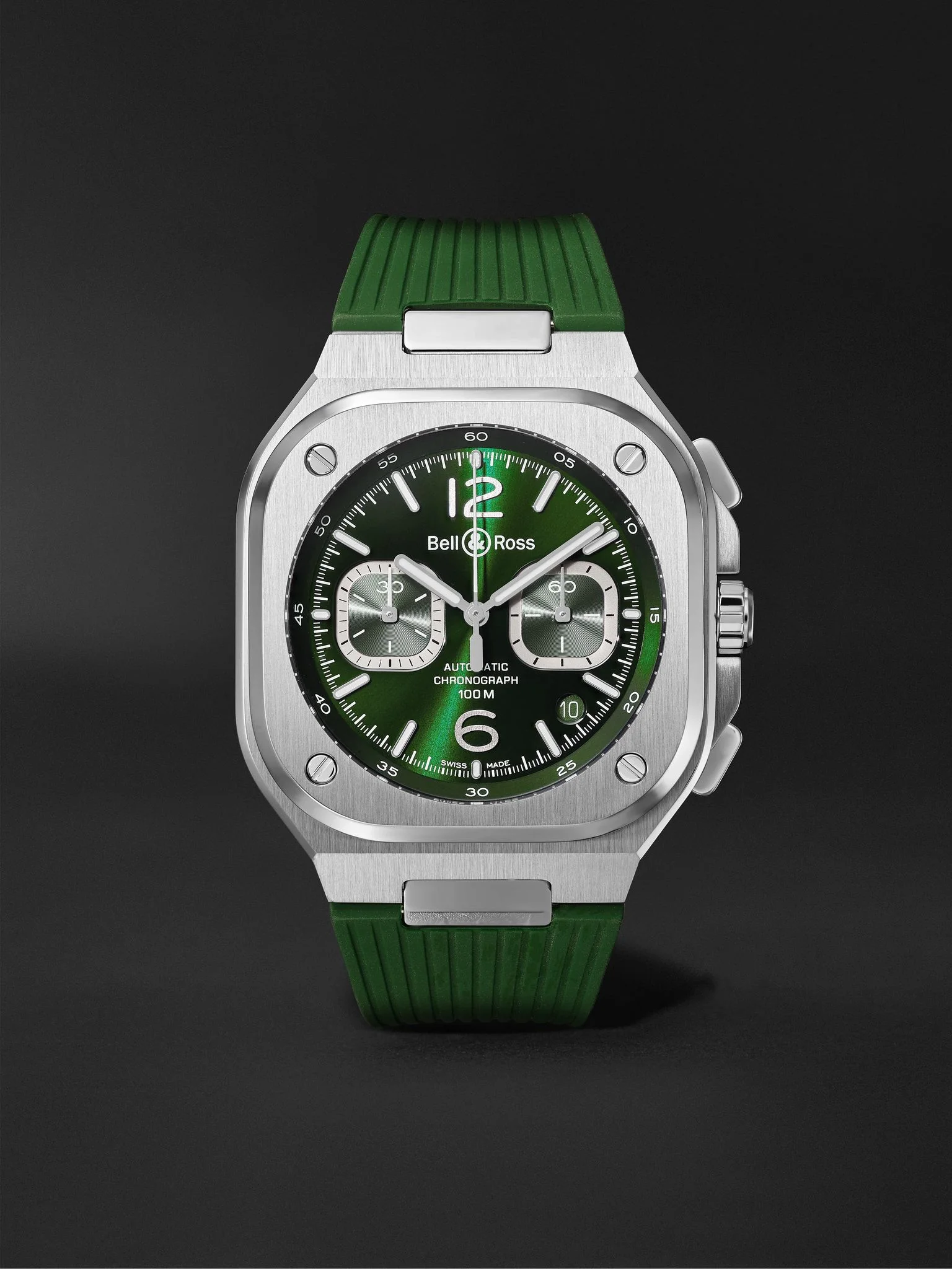 BR 05 Automatic Chronograph 42mm Stainless Steel and Rubber Watch, Ref. No. BR05C-GN-ST/SRB Green - 1