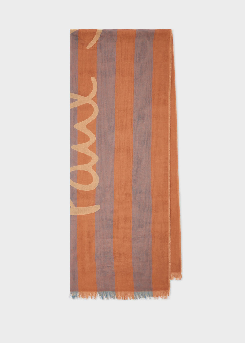 Women's Orange Stripe Cotton Logo Scarf 1