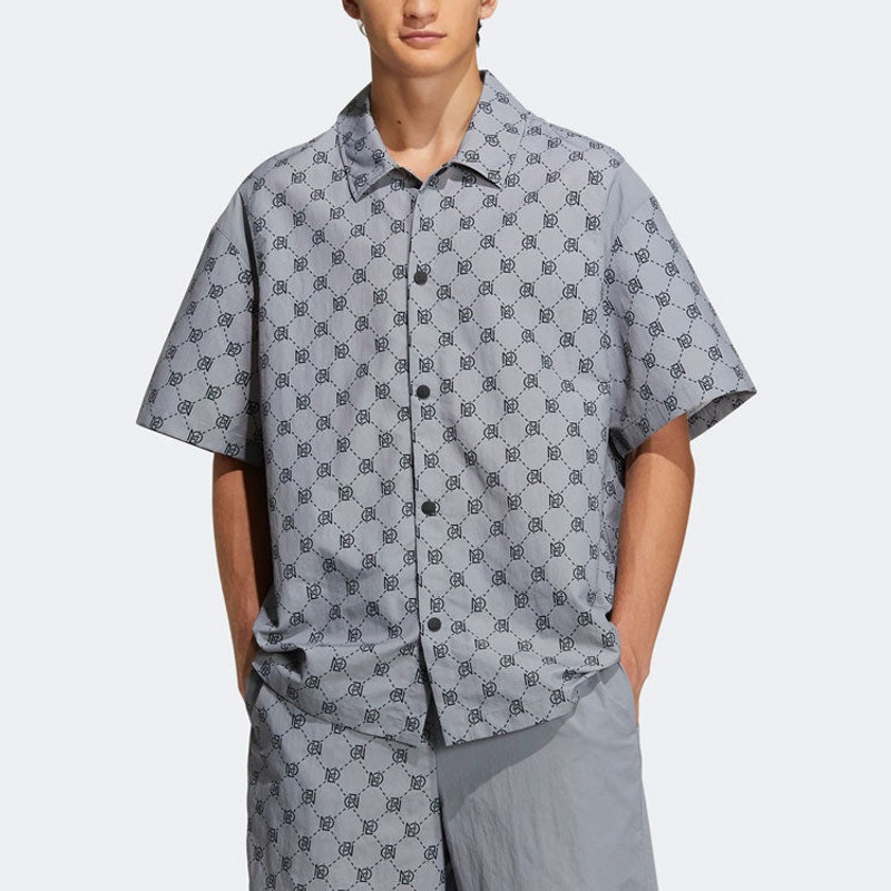 adidas Men's adidas neo Pattern Full Print Athleisure Casual Sports Short Sleeve Shirt Gray IB5858 outlook