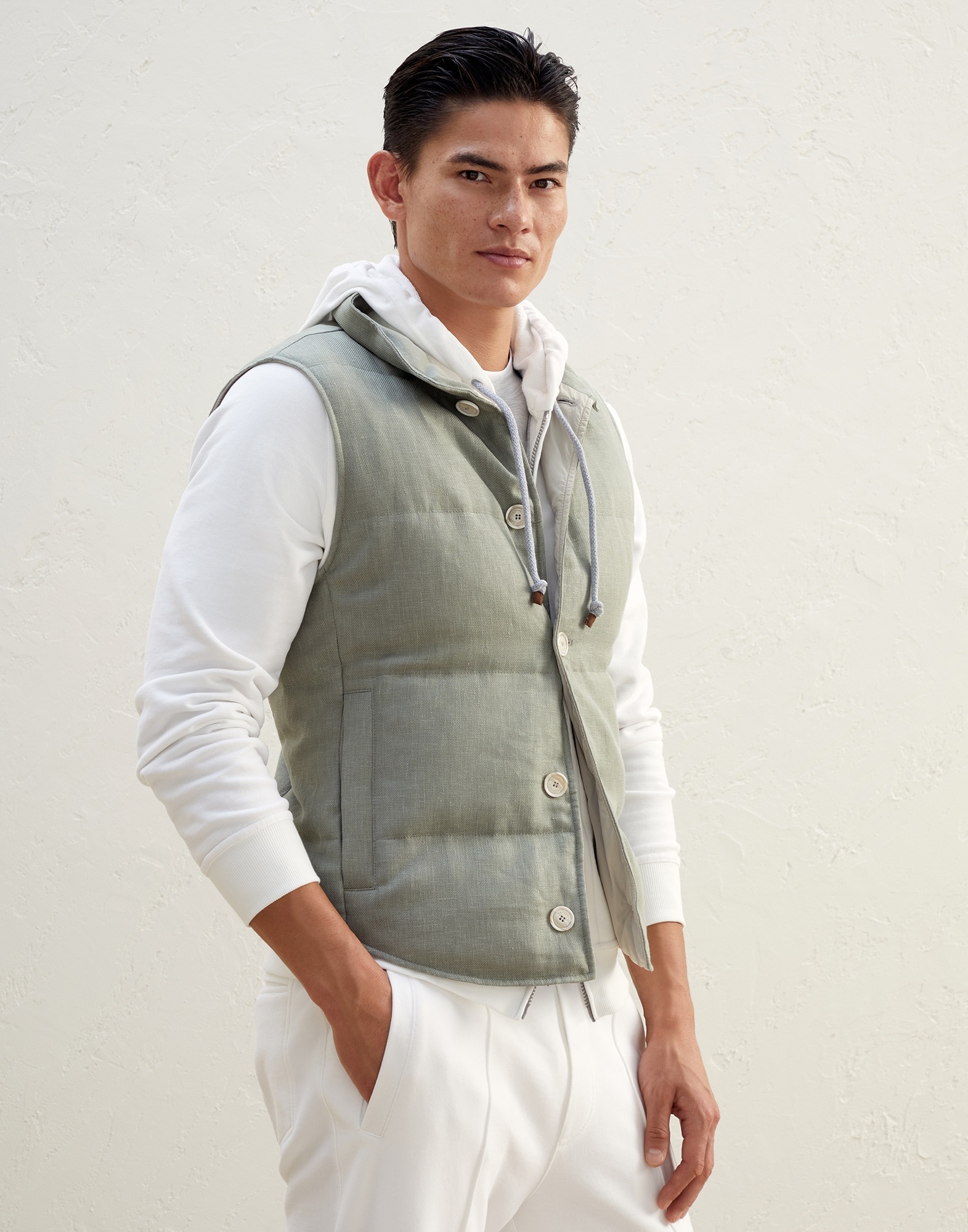 Linen, wool and silk diagonal down vest - 1