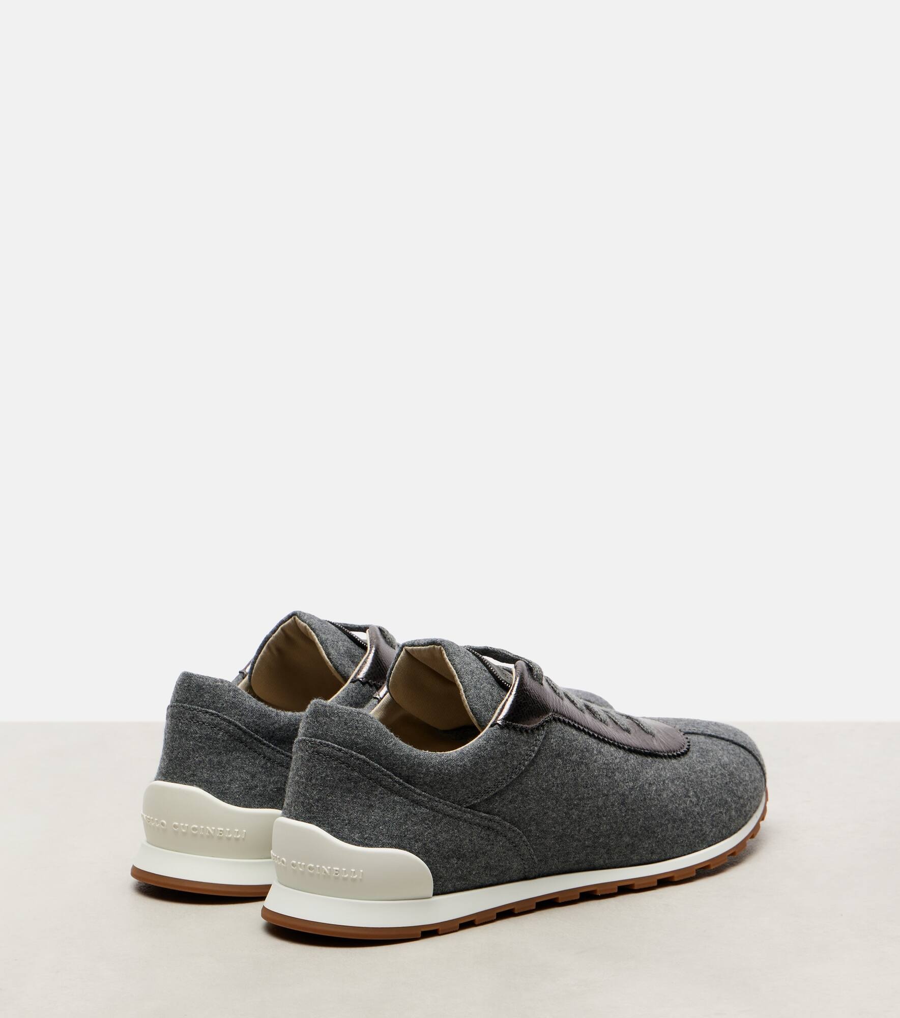 Leather-trimmed felt sneakers - 2