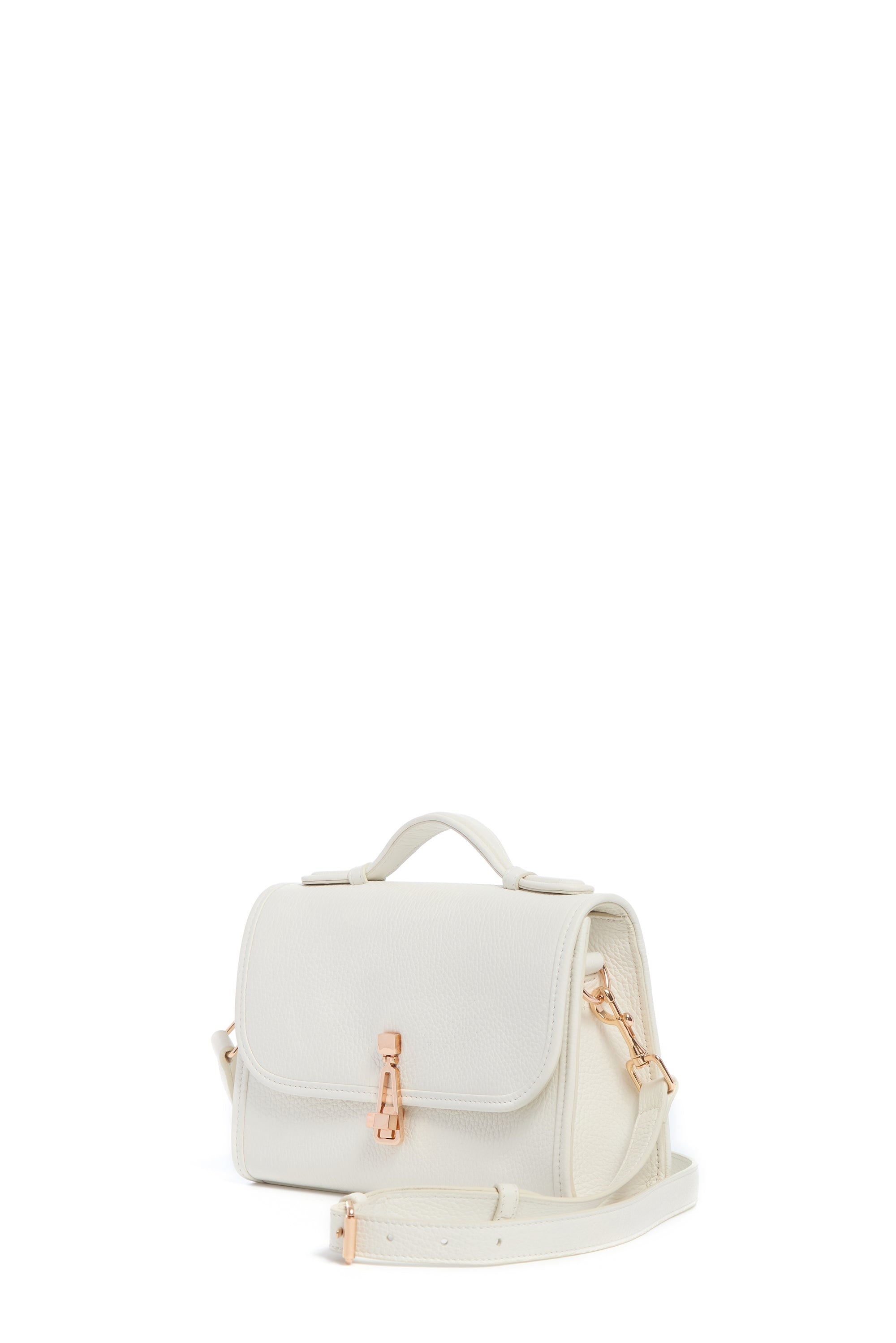 Small Leonora Flap Bag in Ivory Textured Leather - 2