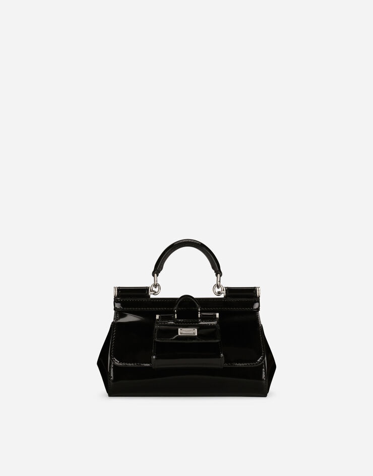 Dolce & Gabbana Patent Leather Small Sicily Bag With Coin Purse in Black