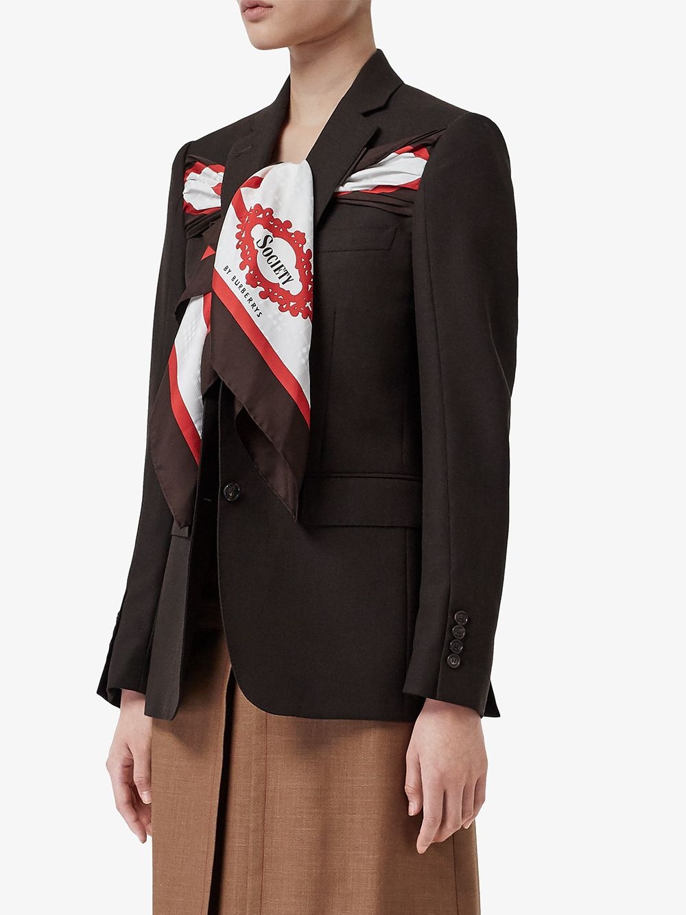 Silk Scarf Detail Wool Tailored Jacket - 3