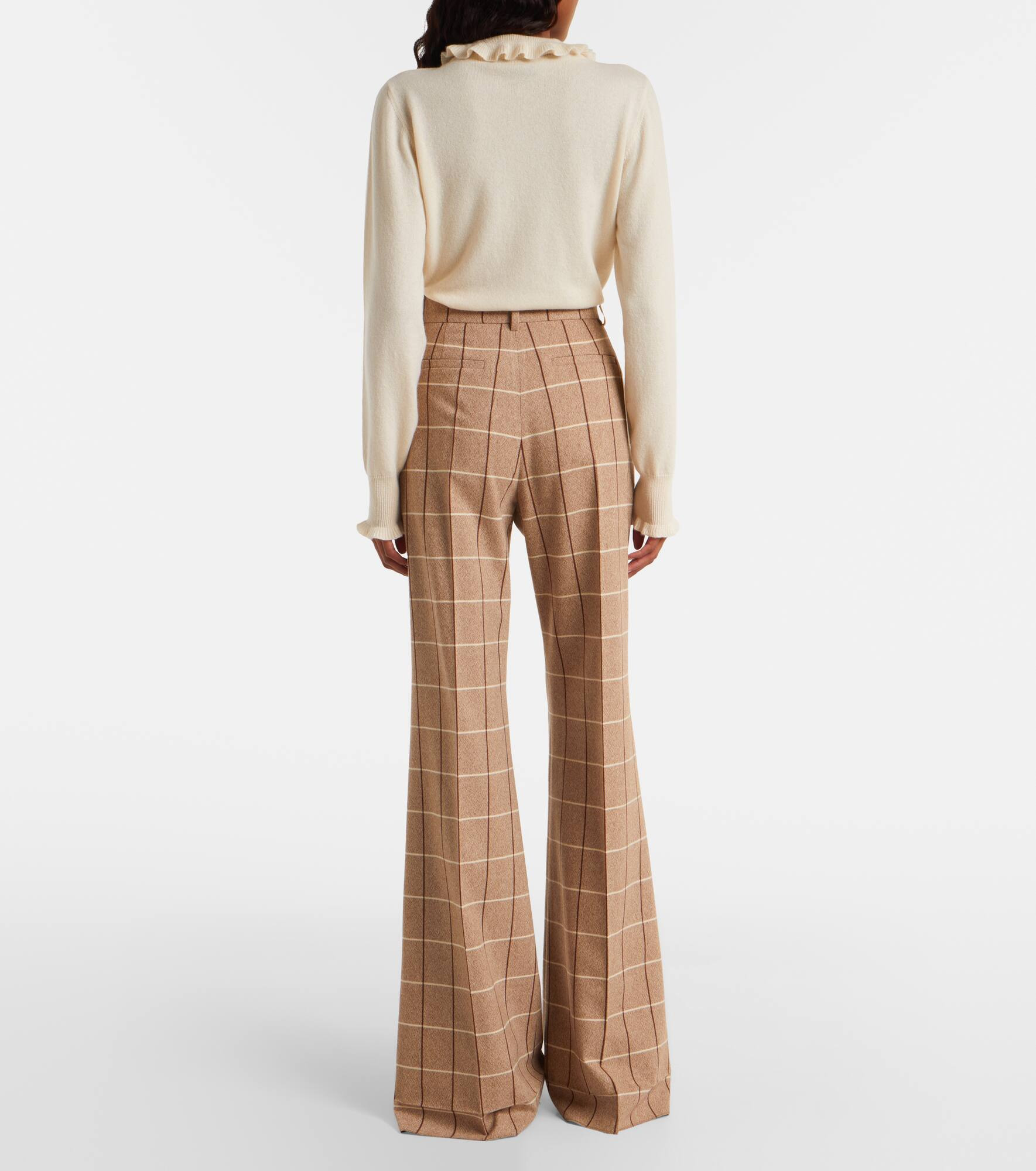 Checked high-rise virgin wool wide-leg pants - 3