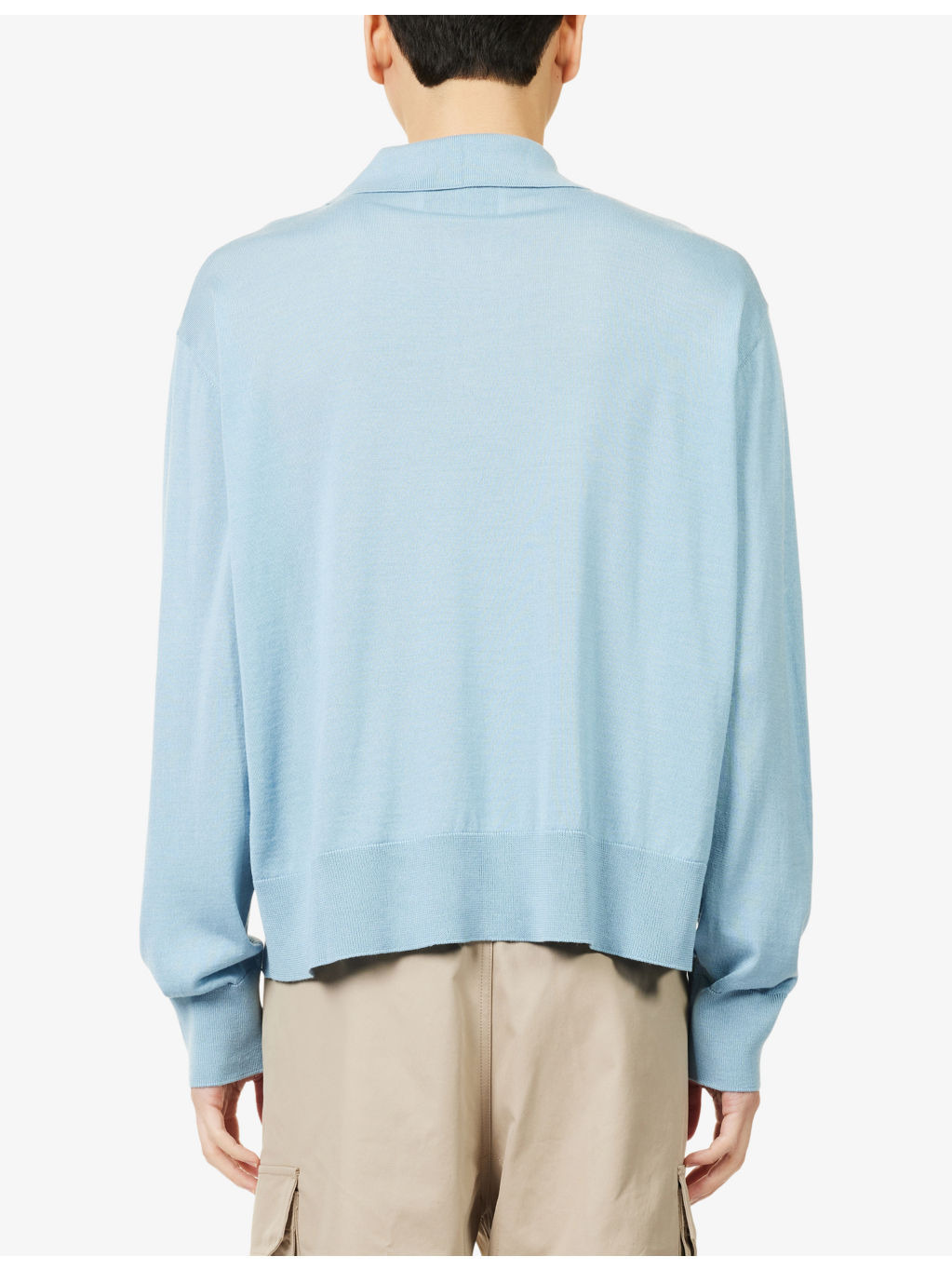 Logo-Embroidery Long-Sleeve Wool-Blend Knitted Polo Shirt - 4
