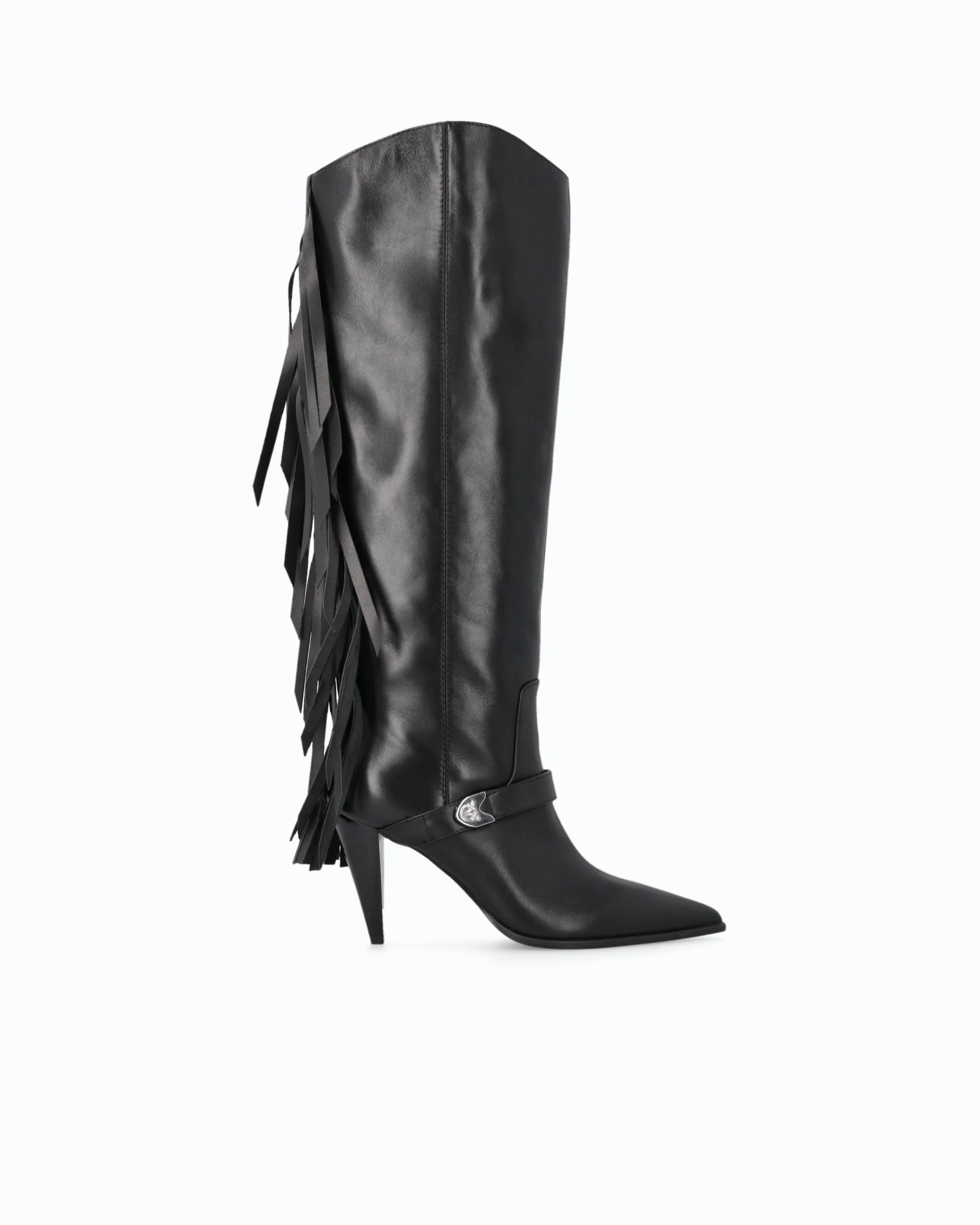 HIGH NAPPA LEATHER BOOTS WITH HEEL AND FRINGING - 1