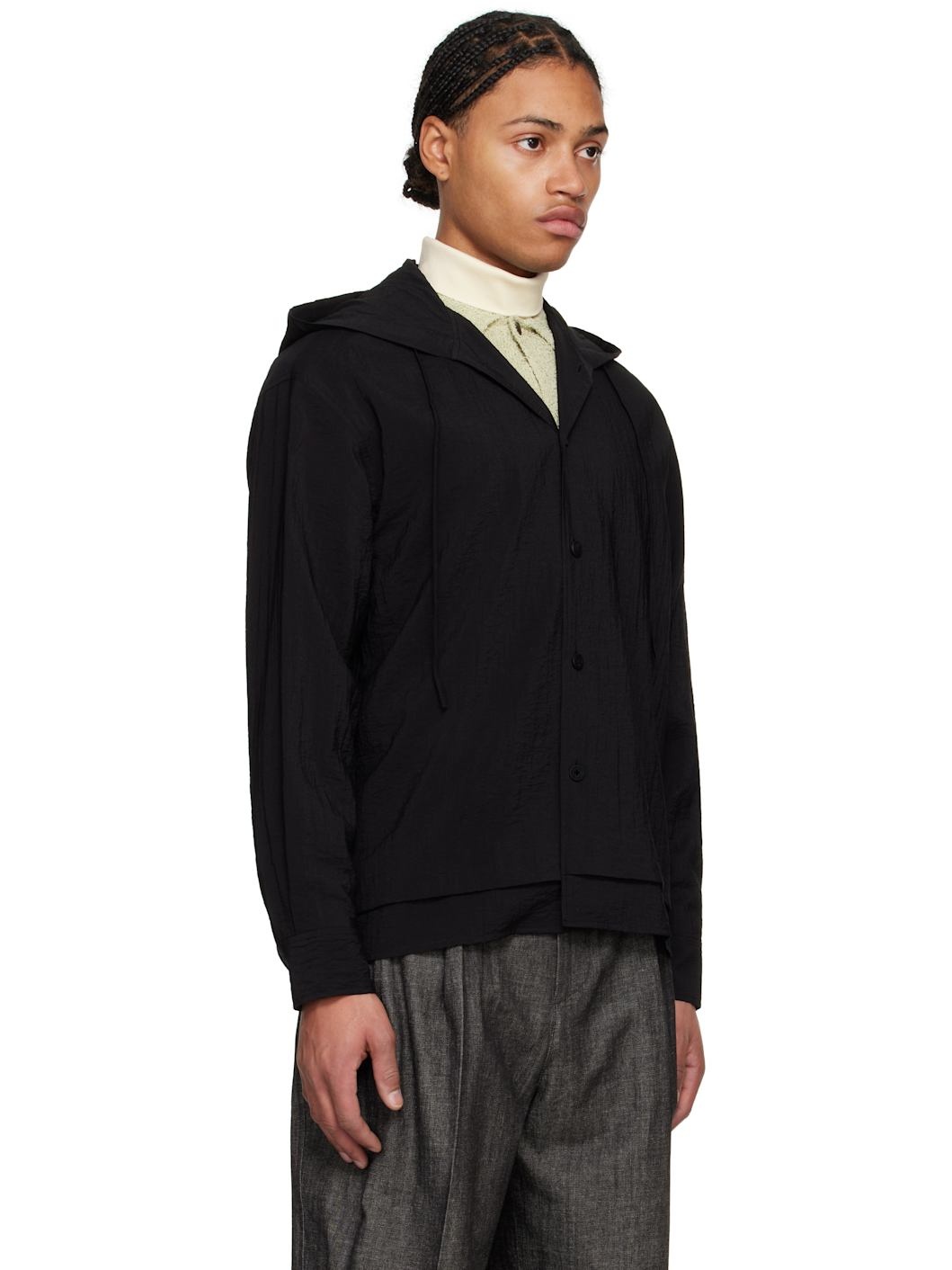 Black Double Layered Hooded Shirt - 2
