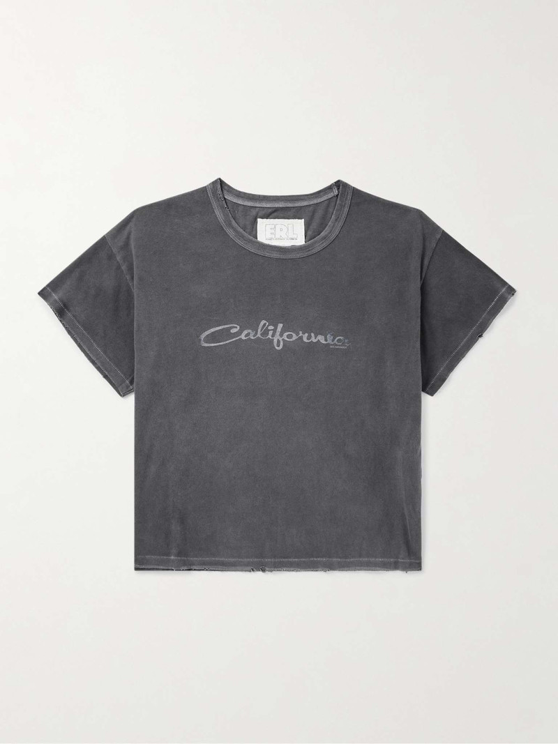 Cropped Distressed Printed Cotton-Jersey T-Shirt 1