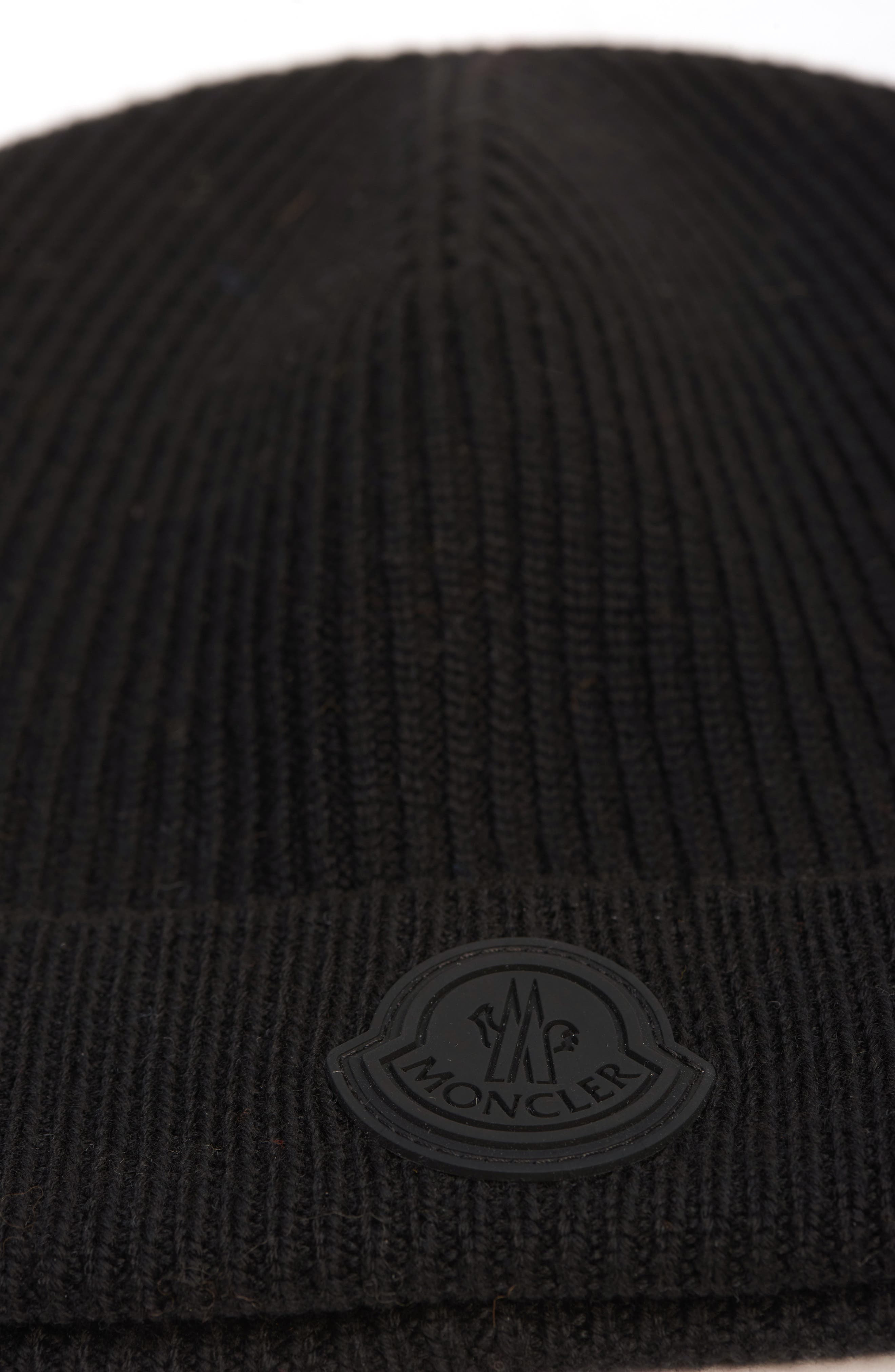 Moncler Logo Patch Virgin Wool Beanie in Black at Nordstrom - 3