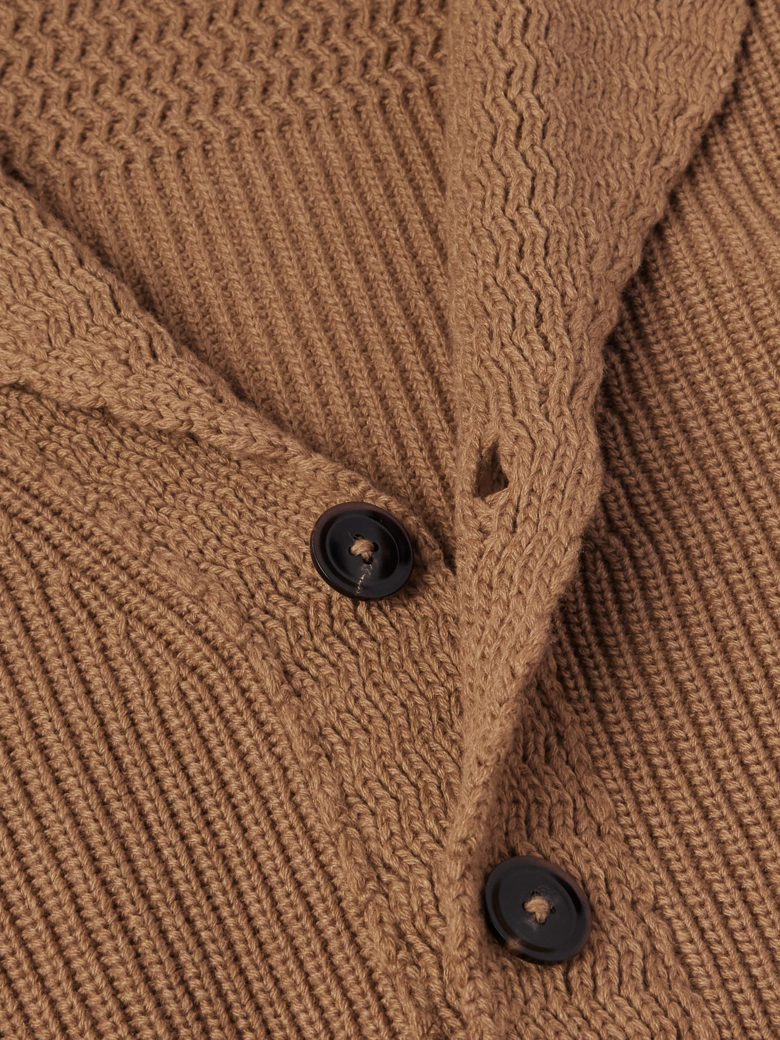 Slim-Fit Shawl-Collar Ribbed Cashmere Cardigan Brown - 4