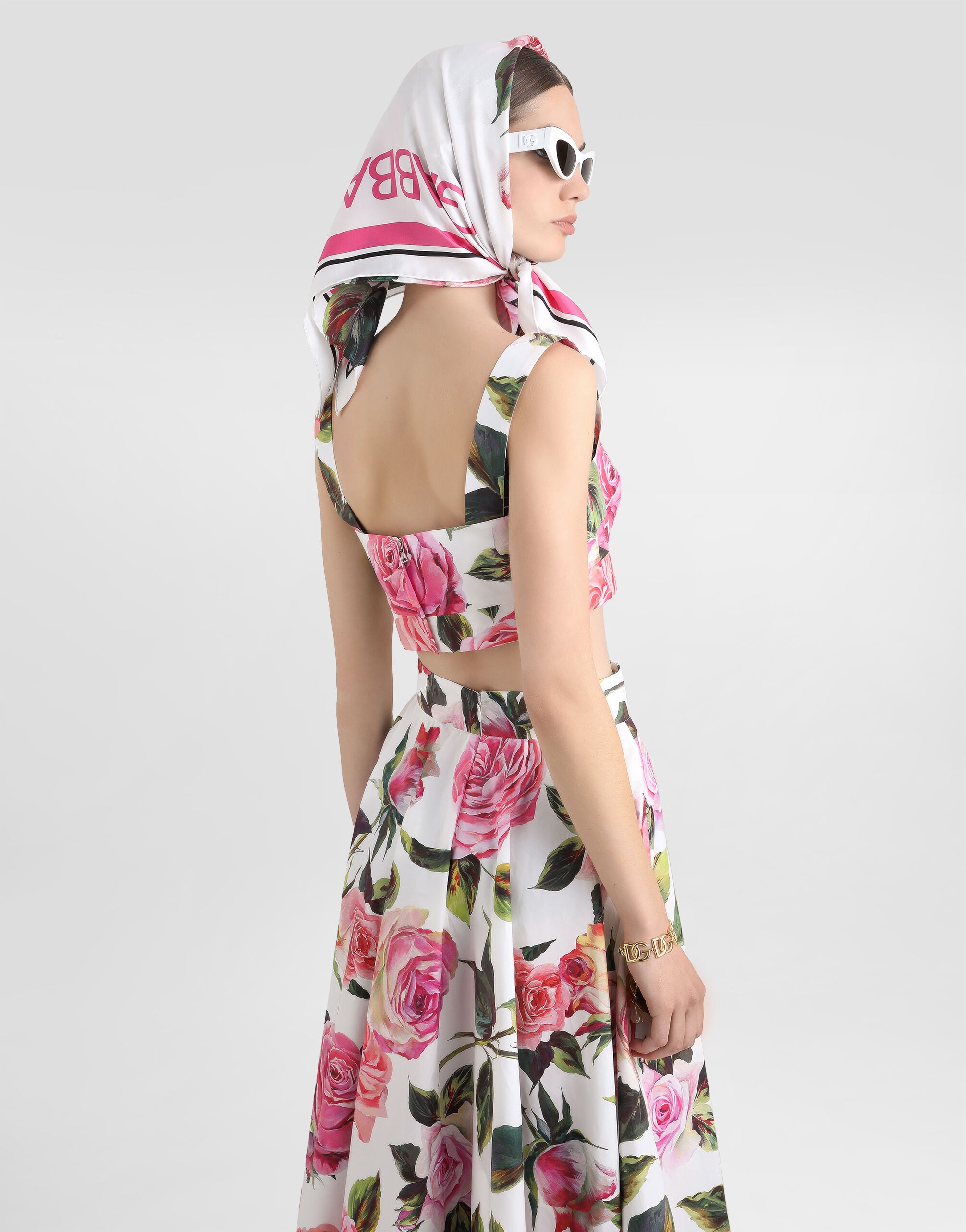 Cotton bralette top with rose print - 5