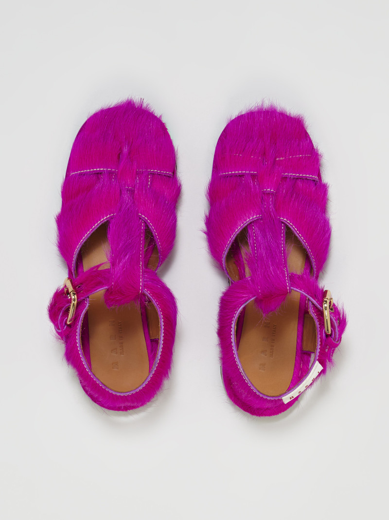 LONG FUCHSIA CALF HAIR FISHERMAN'S SANDAL 4