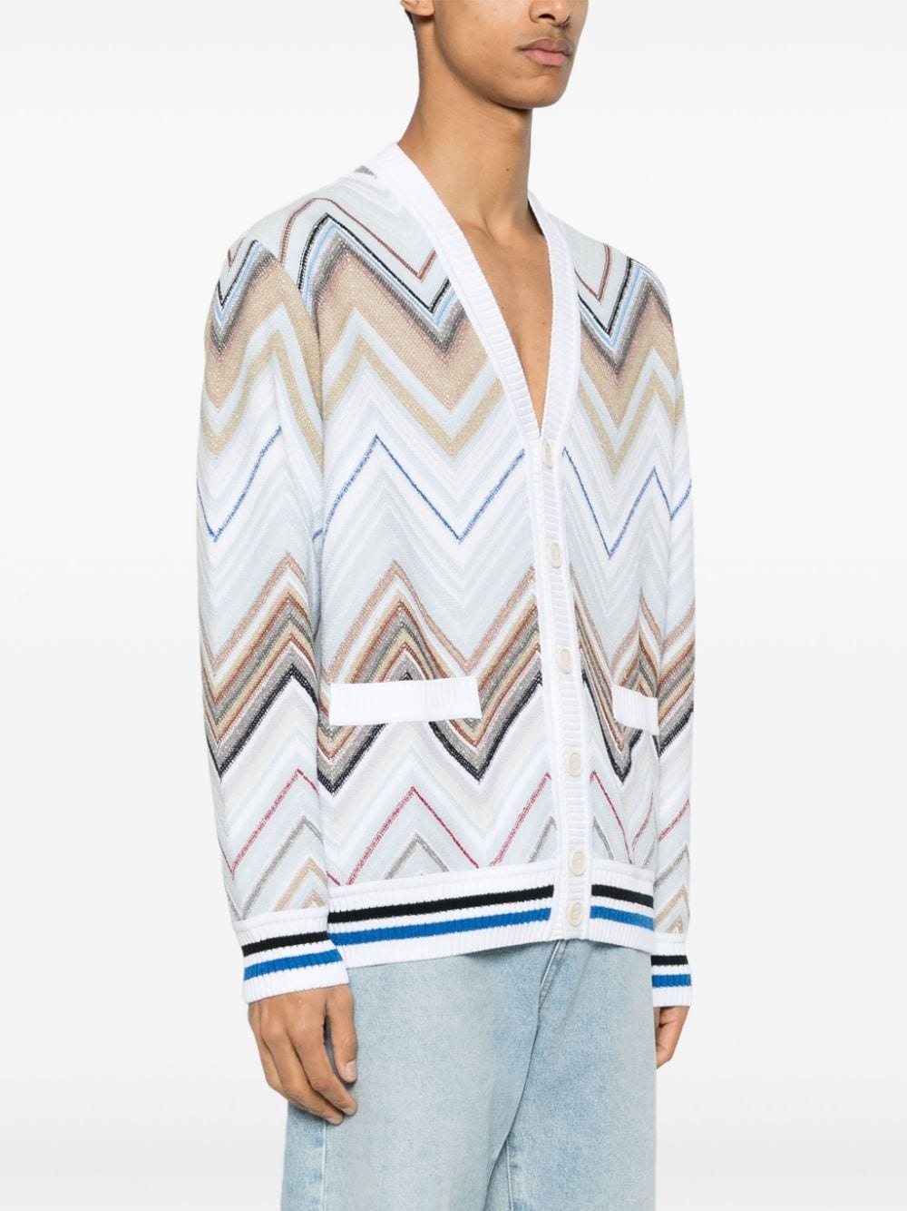 zigzag-woven knitted cardigan - 3