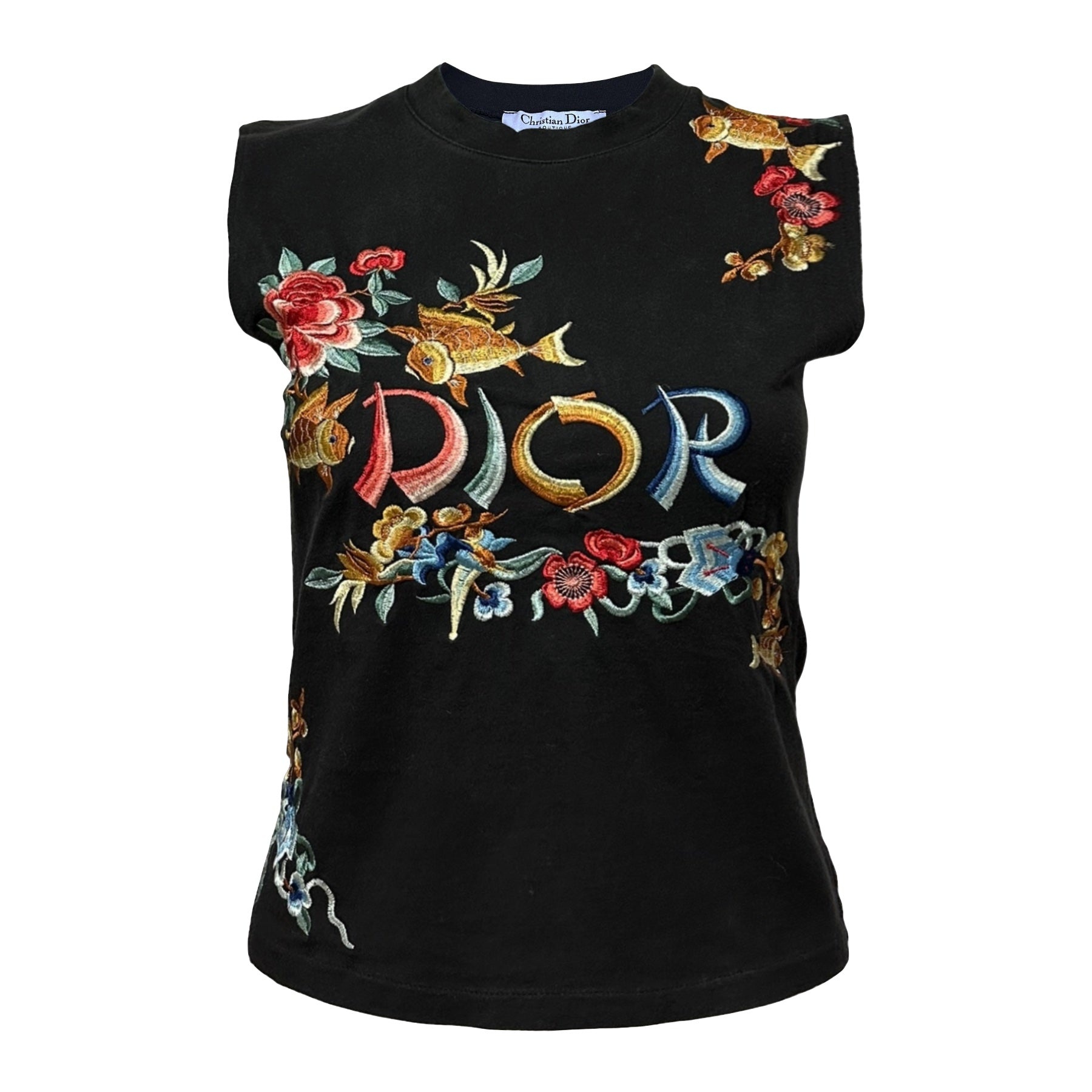 CHRISTIAN DIOR 2002 Oriental Koi Fish Floral Embroidered Tank Top - 1