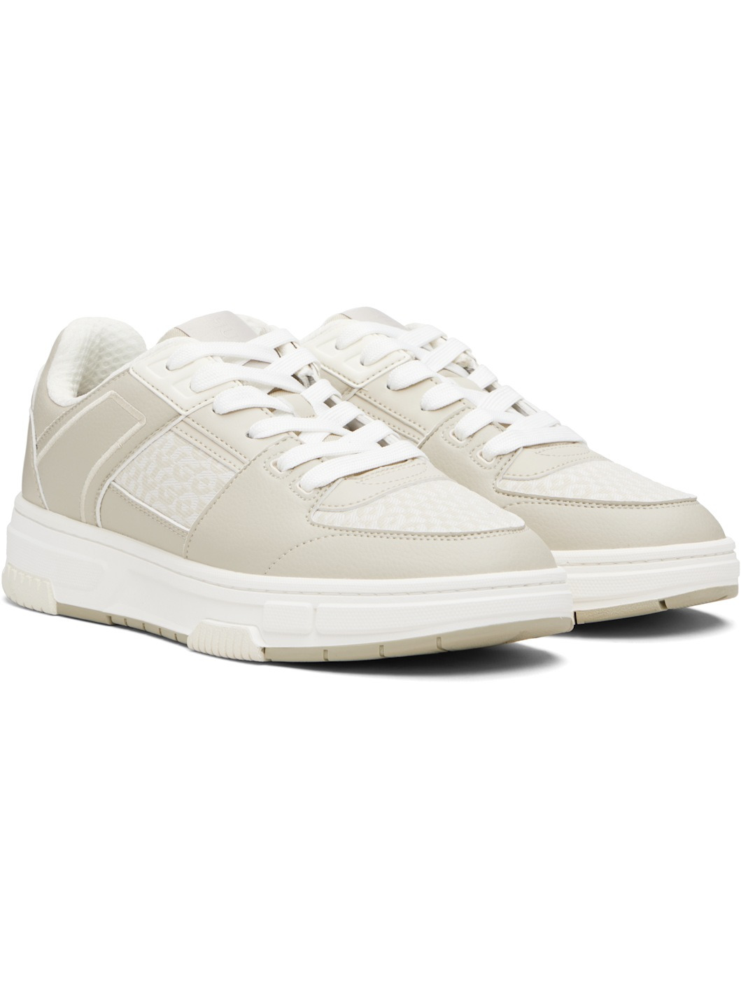 Beige Faux-Leather & Logo-Woven Sneakers - 4