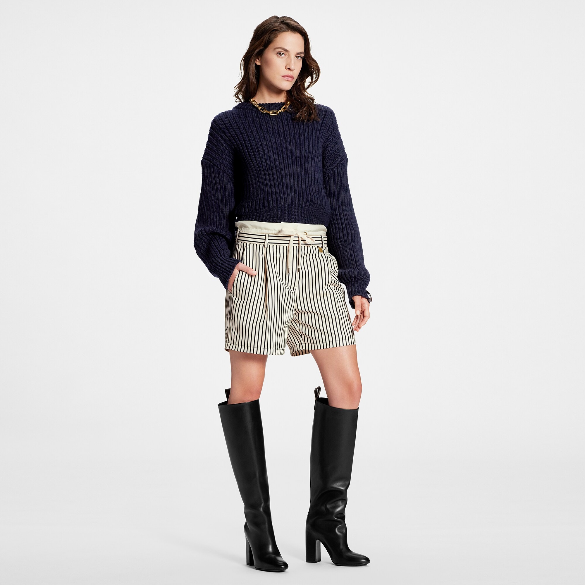 Stripe Print Trompe L’Oeil Paperbag Shorts - 2