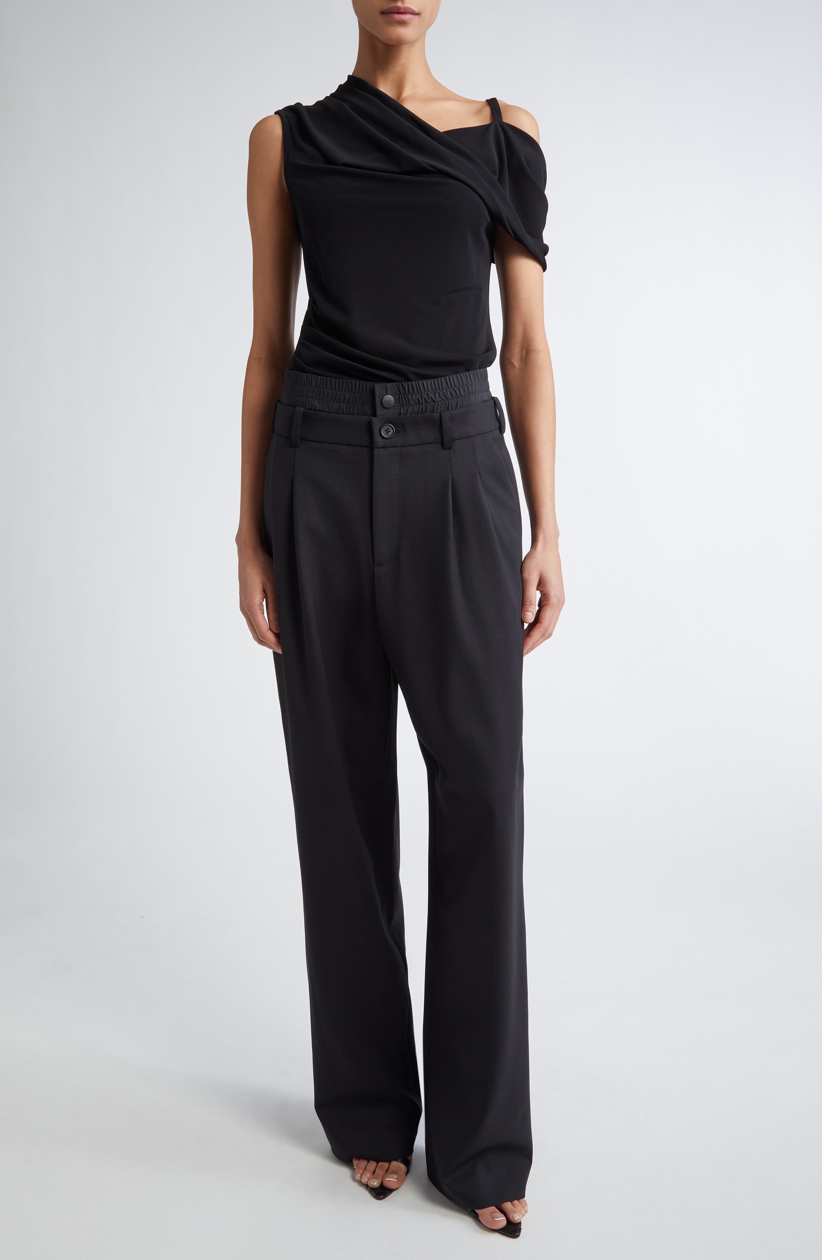 MONSE Layered Waist Stretch Wool Pants in Black at Nordstrom - 2