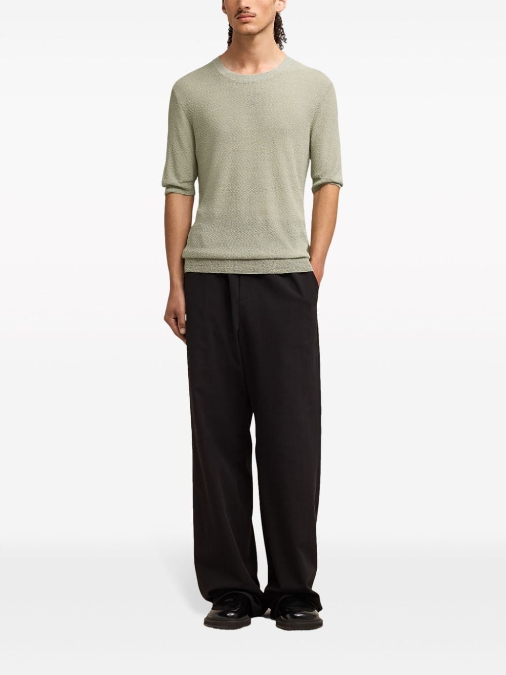 textured round-neck knitted top - 2